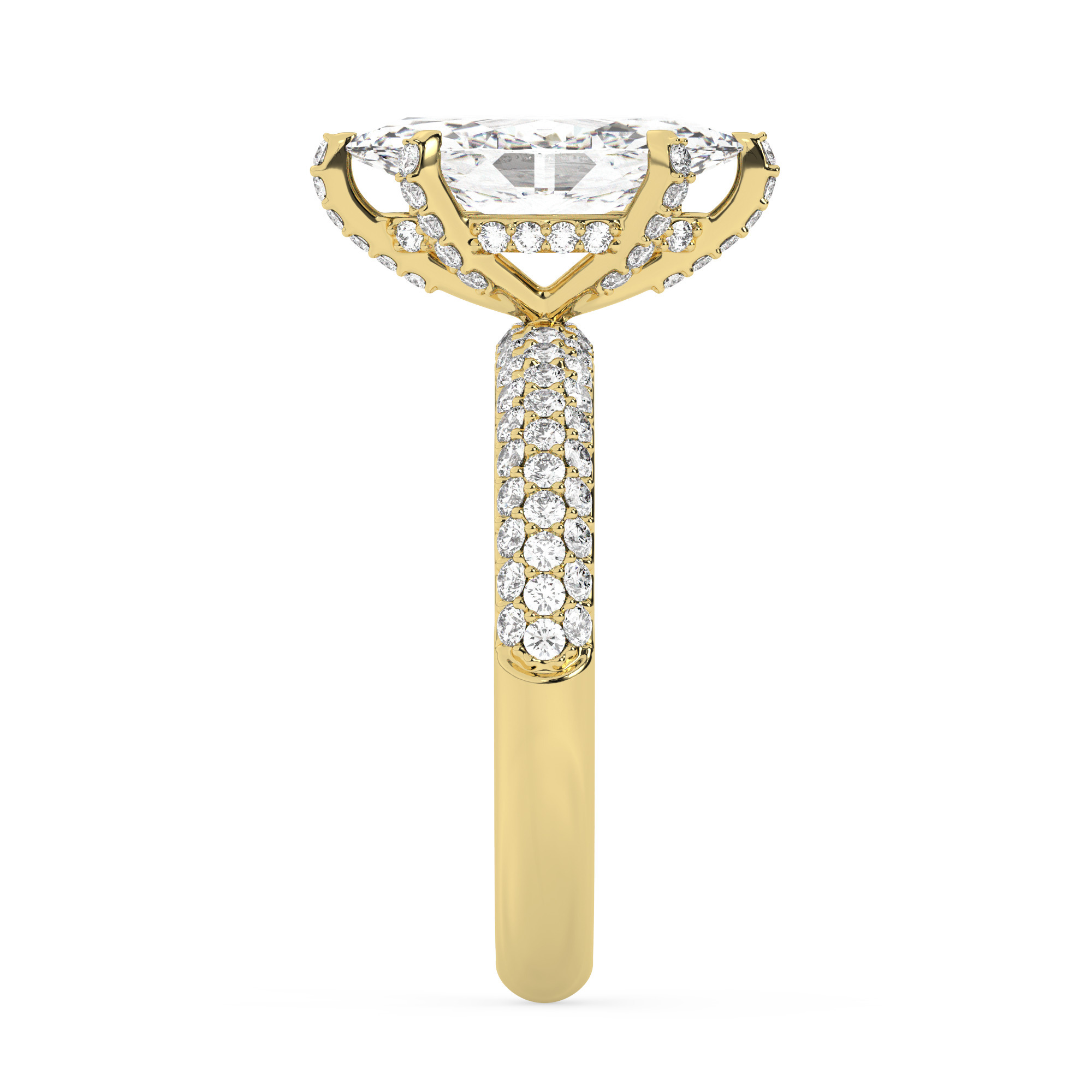 טבעת אירוסין סוליטר וזירקונים בצדדים דגם 50014 זהב צהוב 14 קראט במרכז זירקוניה 4 קראט בחיתוך מרקיזה מסביב ובצדדים זירקונים בחיתוך עגול – תמונה 4