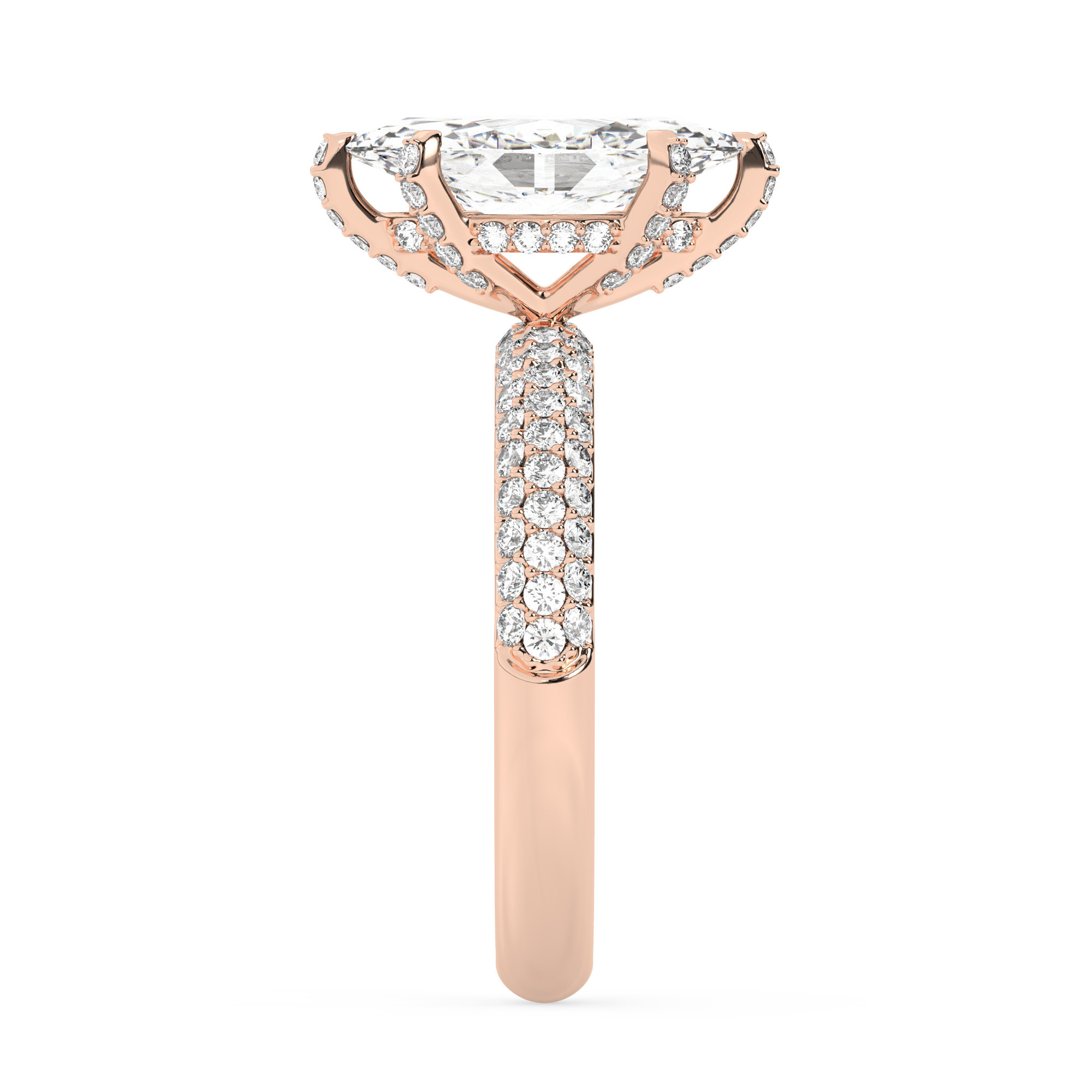 טבעת אירוסין סוליטר ויהלומים בצדדים דגם 50014 כסף מצופה זהב אדום רוזגולד במרכז יהלום מעבדה 0.50 קראט בחיתוך מרקיזה עם תעודה גמולוגית מסביב ובצדדים יהלומי מעבדה במשקל כולל של 0.50 קראט בחיתוך עגול – תמונה 4