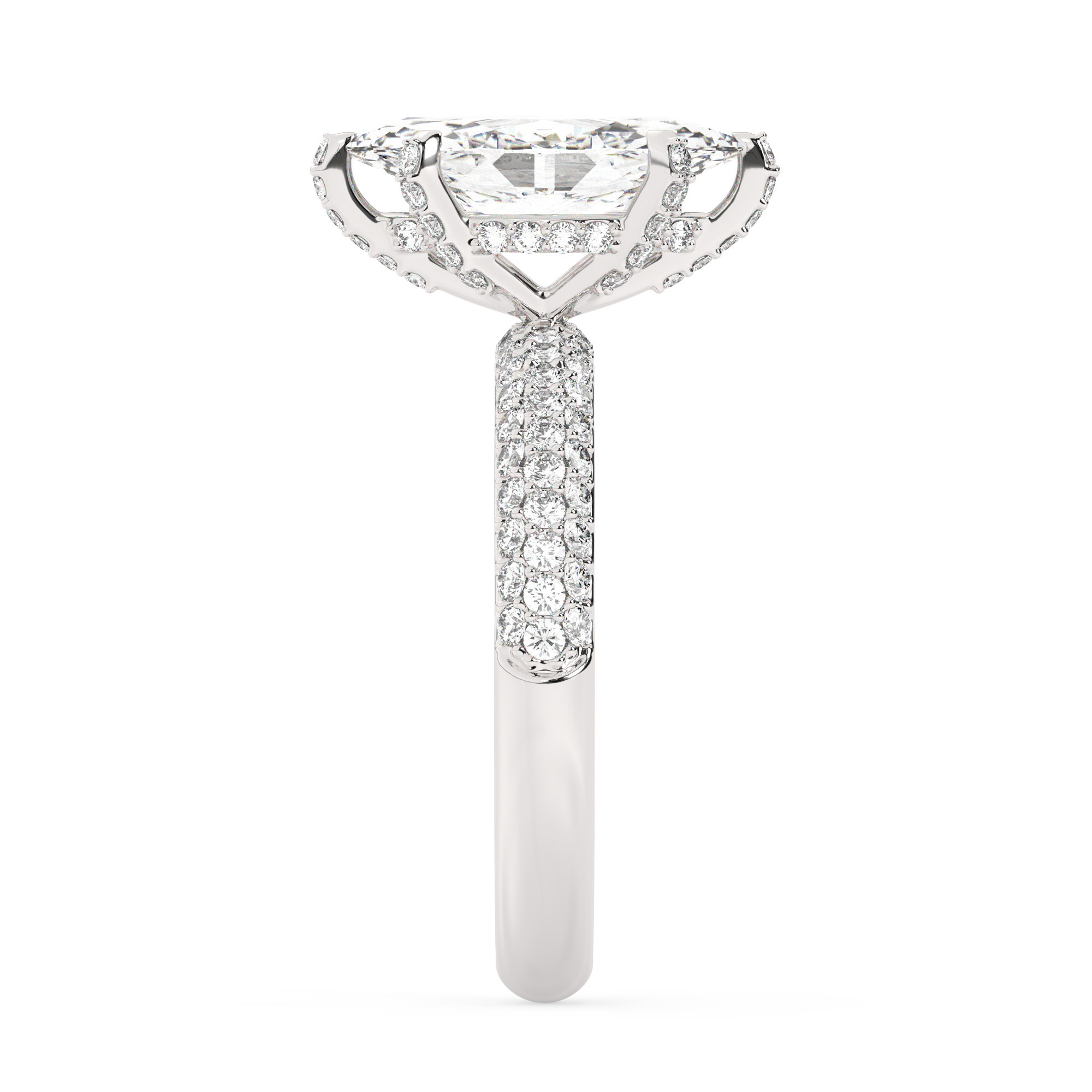 טבעת אירוסין סוליטר וזירקונים בצדדים דגם 50014 זהב לבן 14 קראט במרכז זירקוניה 0.75 קראט בחיתוך מרקיזה מסביב ובצדדים זירקונים בחיתוך עגול – תמונה 4