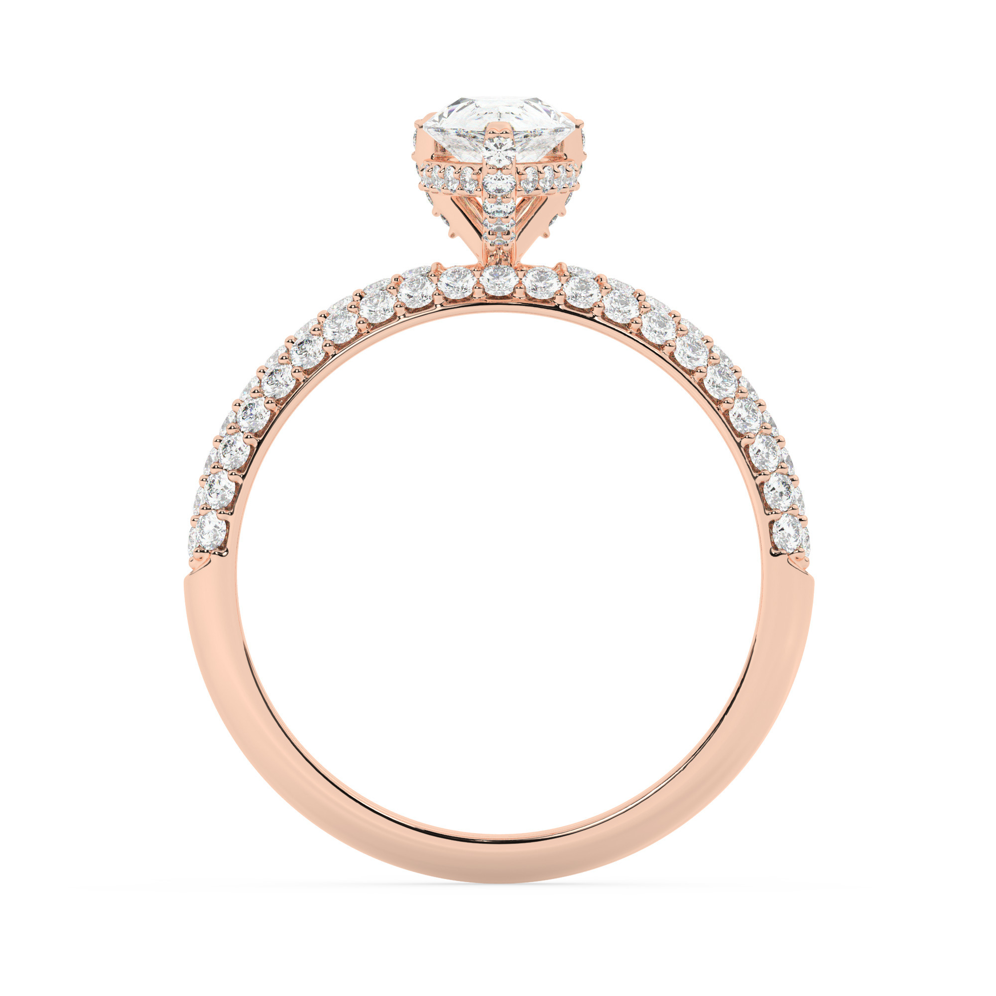 טבעת אירוסין סוליטר ומוסונייט בצדדים דגם 50014 כסף מצופה זהב אדום רוזגולד במרכז אבן מעבדה מוסונייט 1 קראט בחיתוך טיפה עם תעודה גמולוגית בינלאומית GRA מסביב ובצדדים אבני מעבדה מוסונייט במשקל כולל של 0.50 קראט בחיתוך עגול – תמונה 3