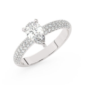 טבעת אירוסין סוליטר וזירקונים בצדדים דגם 50014 זהב לבן 14 קראט במרכז זירקוניה 2.50 קראט בחיתוך טיפה מסביב ובצדדים זירקונים בחיתוך עגול