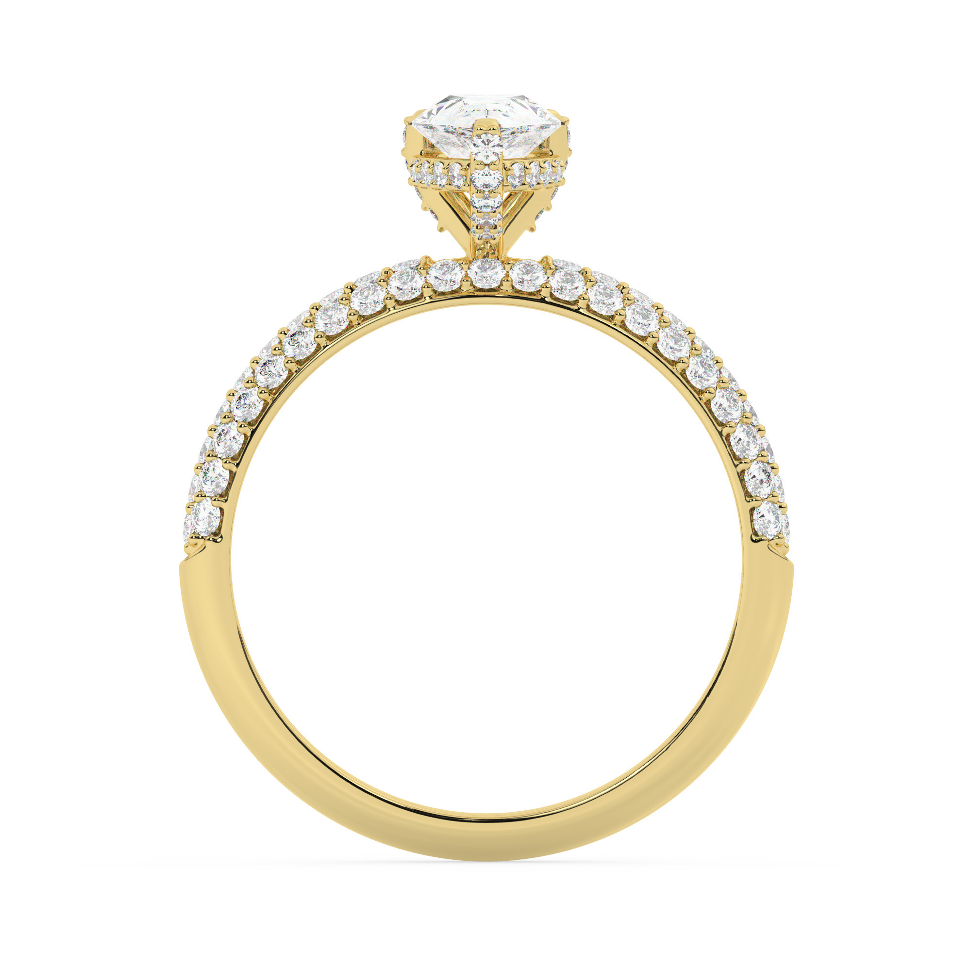 טבעת אירוסין סוליטר ויהלומים בצדדים דגם 50014 כסף מצופה זהב צהוב במרכז יהלום מעבדה 0.50 קראט בחיתוך טיפה עם תעודה גמולוגית מסביב ובצדדים יהלומי מעבדה במשקל כולל של 0.50 קראט בחיתוך עגול – תמונה 3