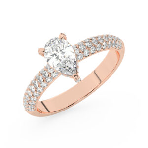 טבעת אירוסין סוליטר וזירקונים בצדדים דגם 50014 זהב אדום רוזגולד 14 קראט במרכז זירקוניה 0.75 קראט בחיתוך טיפה מסביב ובצדדים זירקונים בחיתוך עגול