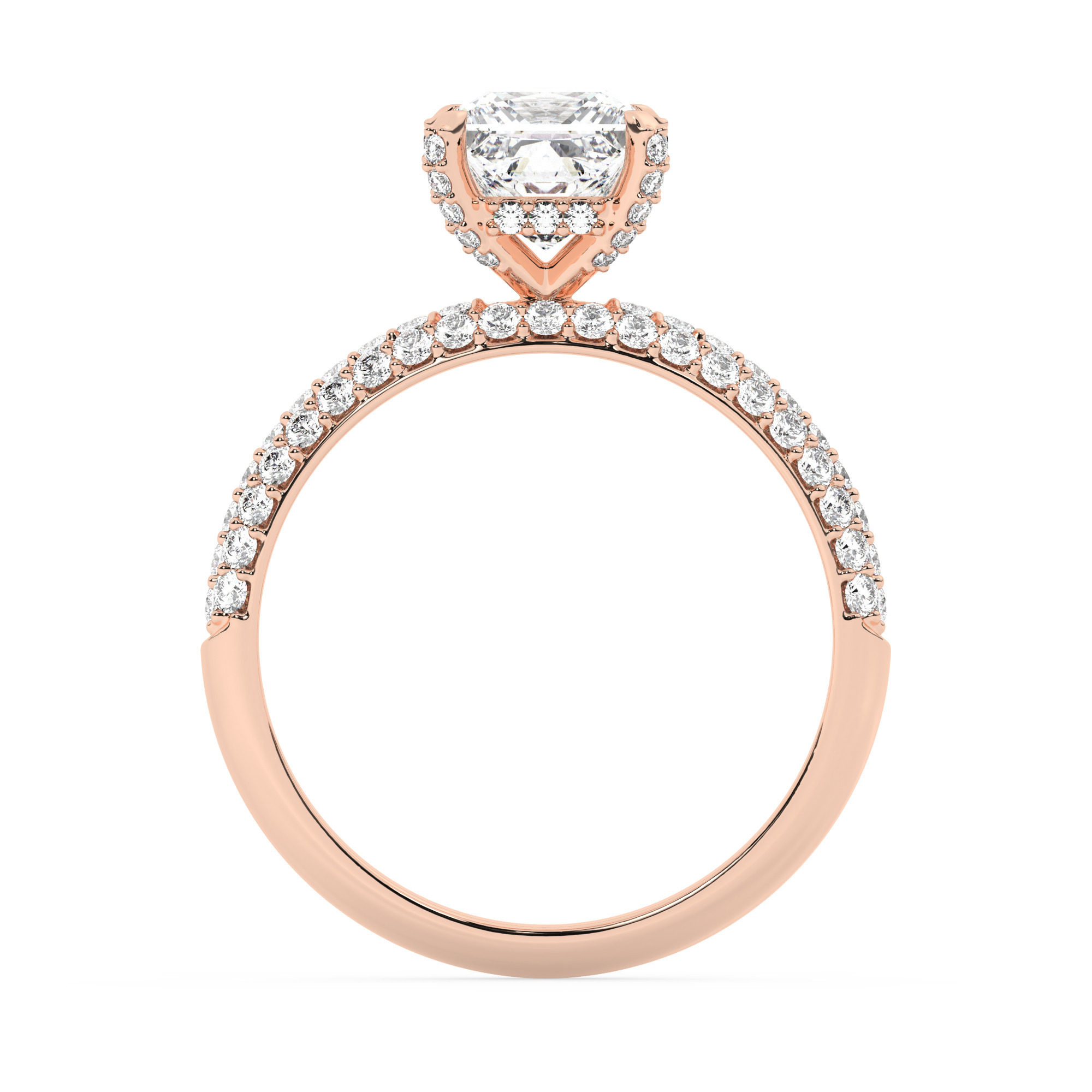 טבעת אירוסין סוליטר וזירקונים בצדדים דגם 50014 זהב אדום רוזגולד 14 קראט במרכז זירקוניה 1 קראט בחיתוך פרינסס מסביב ובצדדים זירקונים בחיתוך עגול – תמונה 3