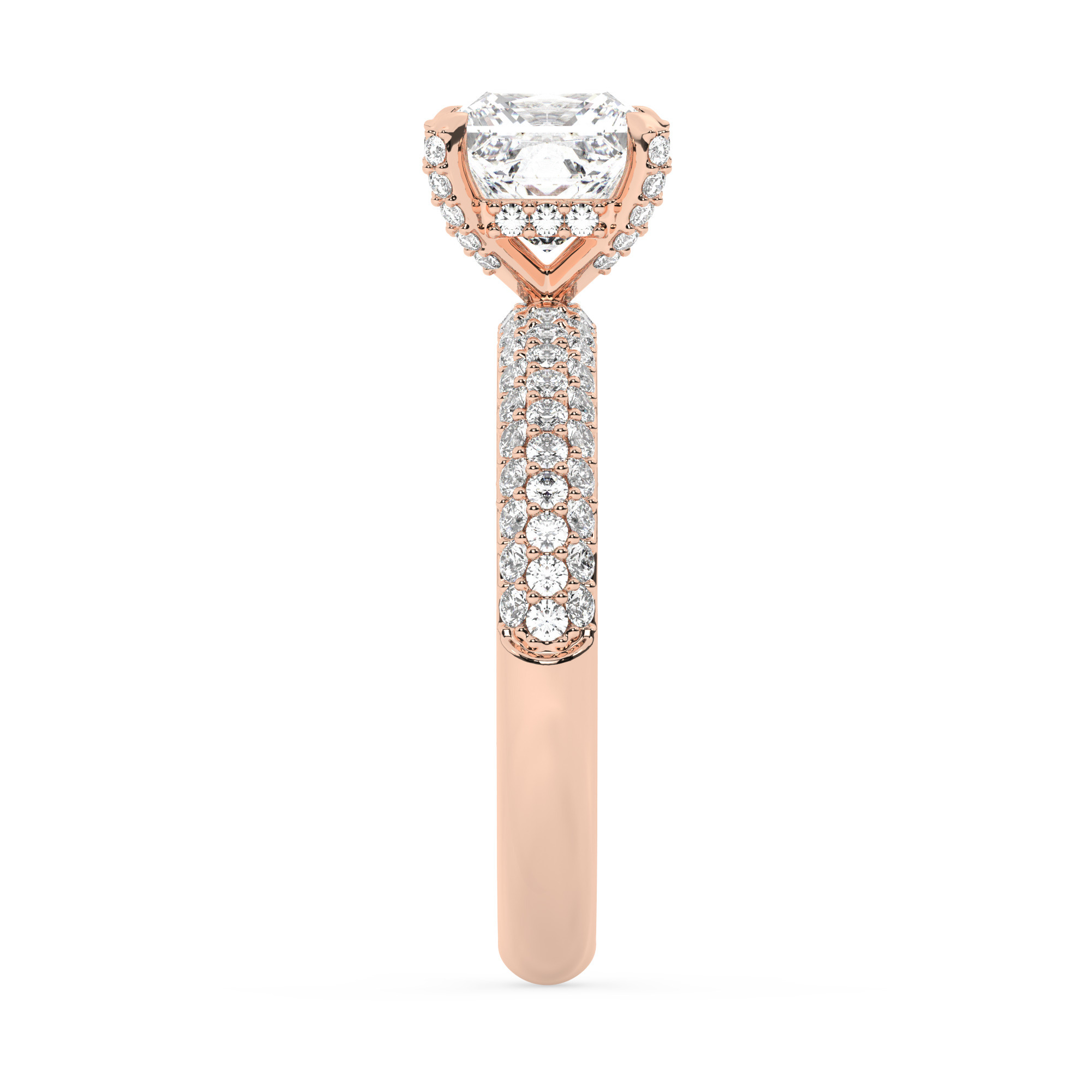 טבעת אירוסין סוליטר וזירקונים בצדדים דגם 50014 זהב אדום רוזגולד 14 קראט במרכז זירקוניה 1 קראט בחיתוך פרינסס מסביב ובצדדים זירקונים בחיתוך עגול – תמונה 4