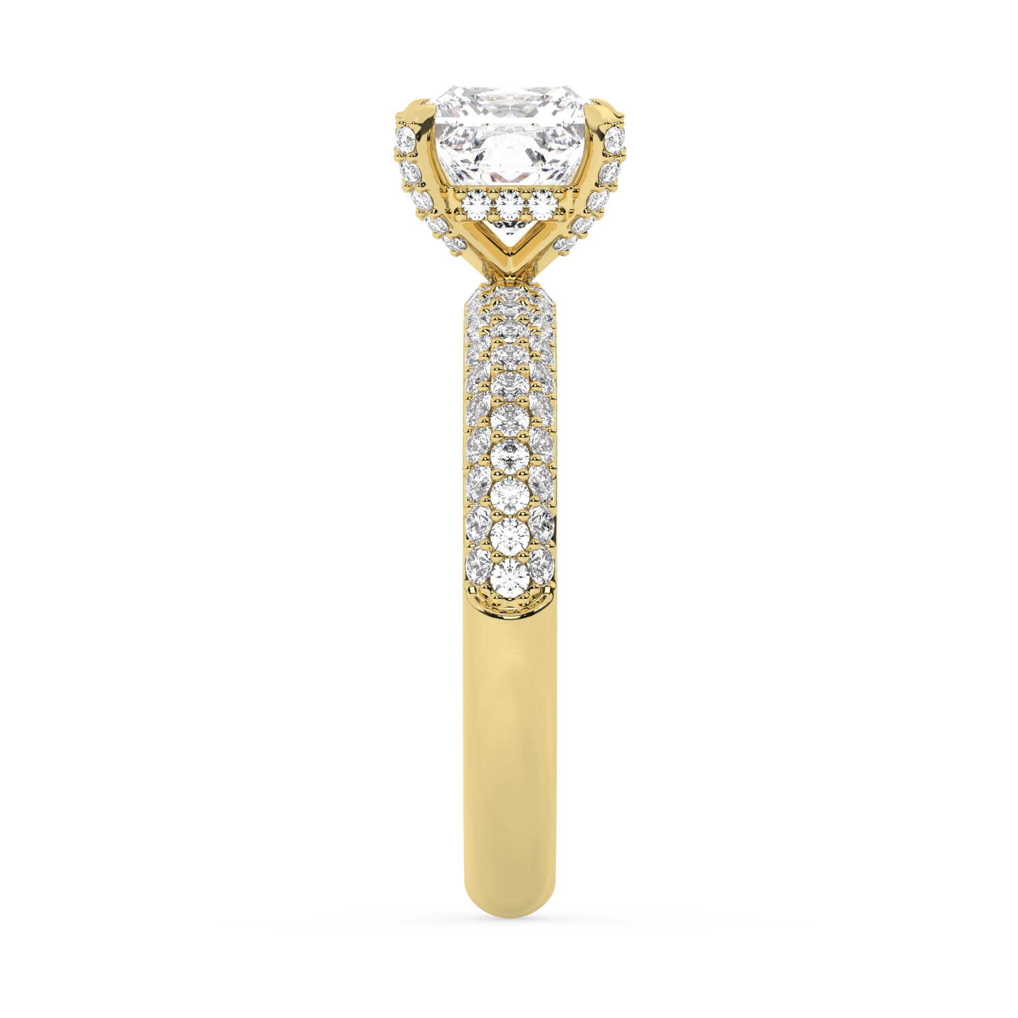 טבעת אירוסין סוליטר וזירקונים בצדדים דגם 50014 זהב צהוב 14 קראט במרכז זירקוניה 2 קראט בחיתוך פרינסס מסביב ובצדדים זירקונים בחיתוך עגול – תמונה 4