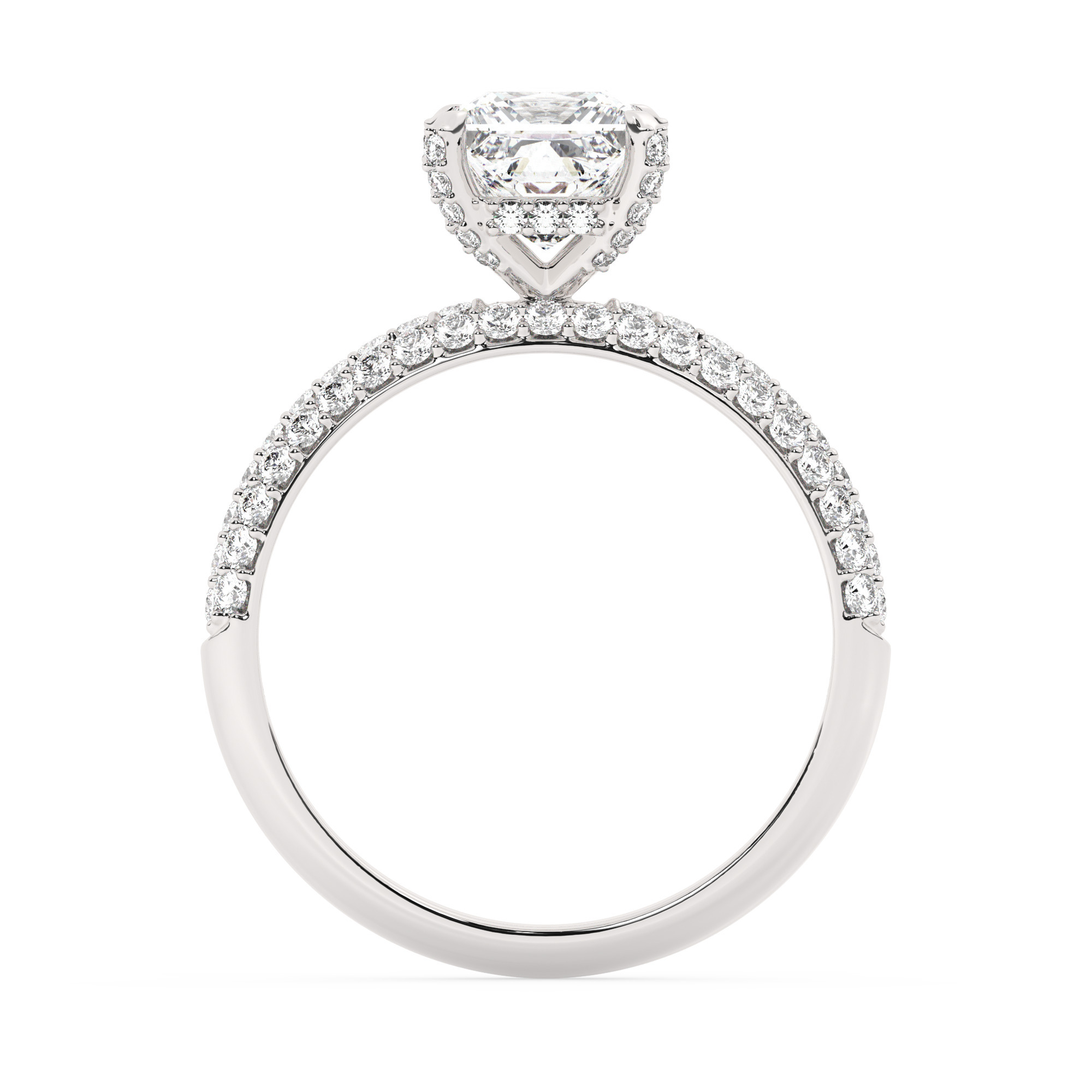 טבעת אירוסין סוליטר ומוסונייט בצדדים דגם 50014 כסף מצופה זהב לבן במרכז אבן מעבדה מוסונייט 0.75 קראט בחיתוך פרינסס עם תעודה גמולוגית מסביב ובצדדים אבני מעבדה מוסונייט במשקל כולל של 0.50 קראט בחיתוך עגול – תמונה 3