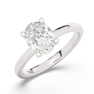 טבעת אירוסין סוליטר דגם 50016 כסף מצופה זהב לבן במרכז יהלום מעבדה במשקל כולל של 2 קראט בחיתוך אובל עם תעודה גמולוגית אירופאית IGI