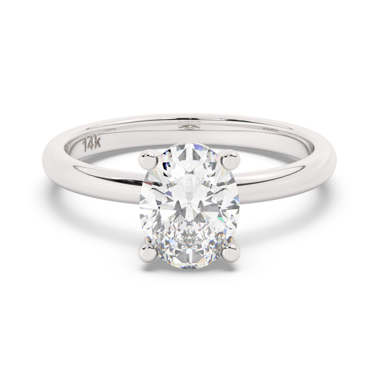 טבעת אירוסין סוליטר דגם 50016 כסף מצופה זהב לבן במרכז יהלום מעבדה במשקל כולל של 2 קראט בחיתוך אובל עם תעודה גמולוגית אירופאית IGI – תמונה 2