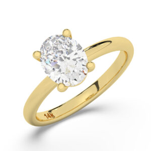 טבעת אירוסין סוליטר דגם 50016 כסף מצופה זהב צהוב במרכז יהלום מעבדה במשקל כולל של 2 קראט בחיתוך אובל עם תעודה גמולוגית אירופאית IGI