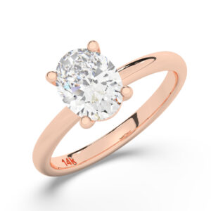 טבעת אירוסין סוליטר דגם 50016 כסף מצופה זהב אדום רוזגולד במרכז יהלום מעבדה במשקל כולל של 2 קראט בחיתוך אובל עם תעודה גמולוגית אירופאית IGI