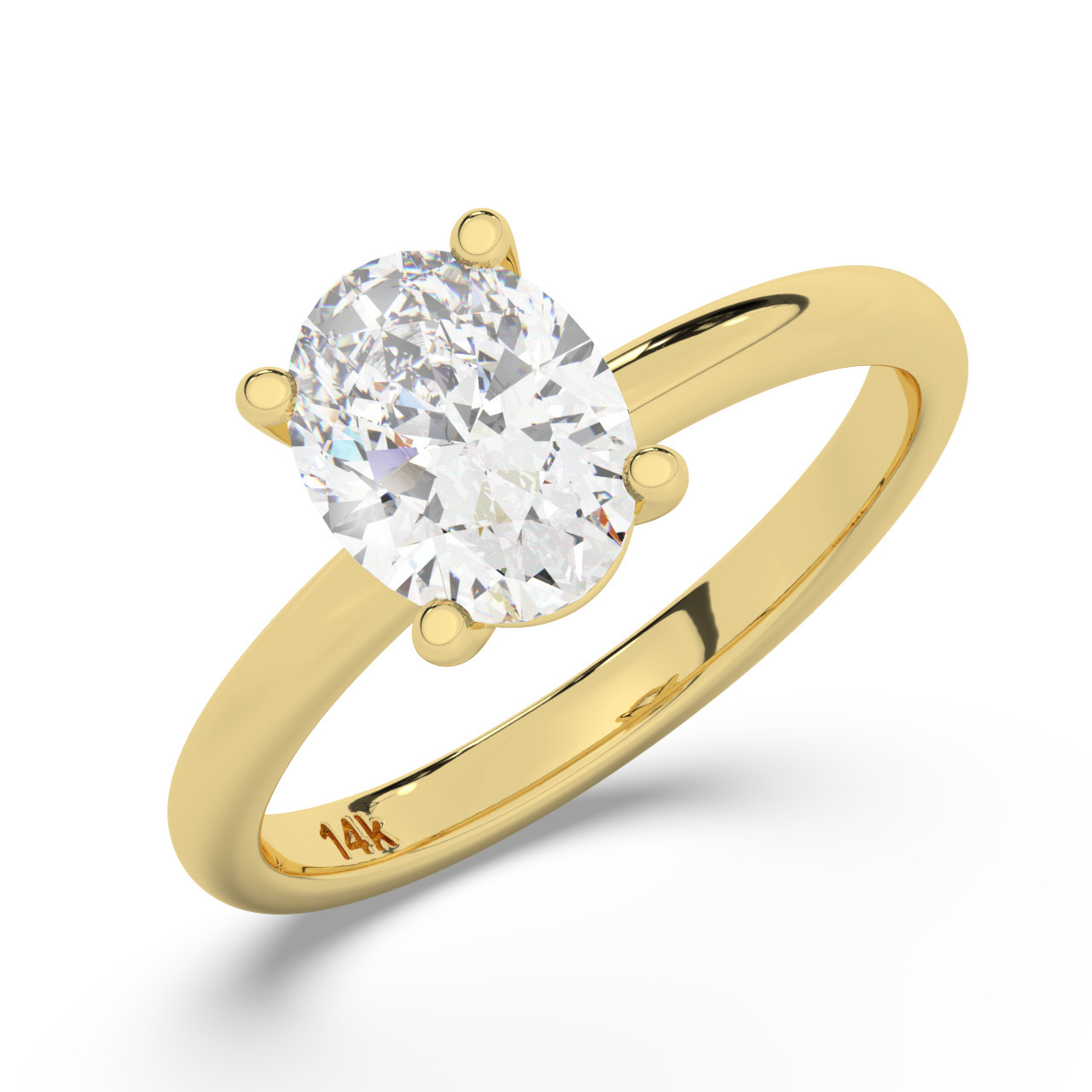 טבעת אירוסין סוליטר דגם 50016 כסף מצופה זהב צהוב במרכז יהלום מעבדה במשקל כולל של 2.50 קראט בחיתוך אובל עם תעודה גמולוגית אירופאית IGI