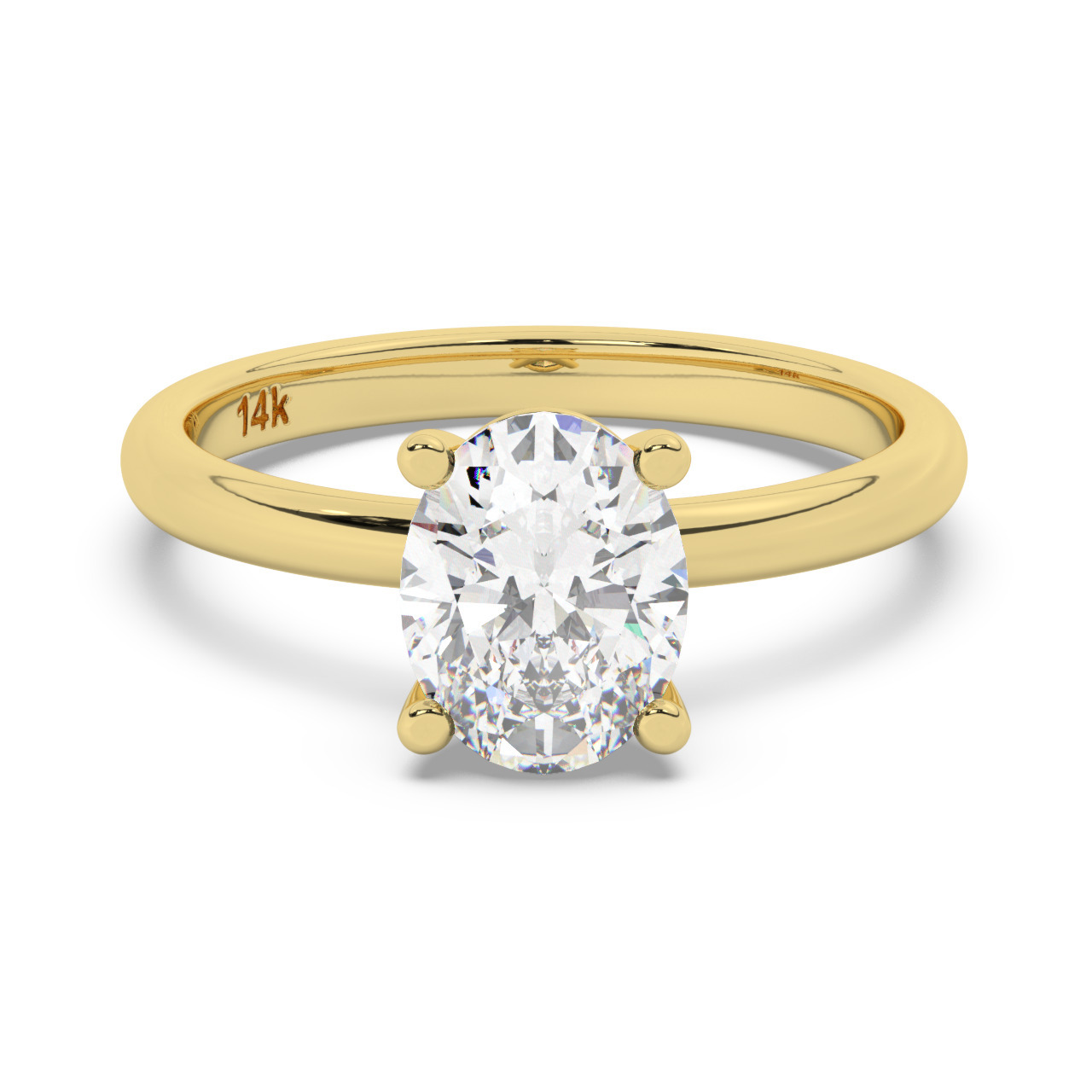 טבעת אירוסין סוליטר דגם 50016 כסף מצופה זהב צהוב במרכז יהלום מעבדה במשקל כולל של 2.50 קראט בחיתוך אובל עם תעודה גמולוגית אירופאית IGI – תמונה 2