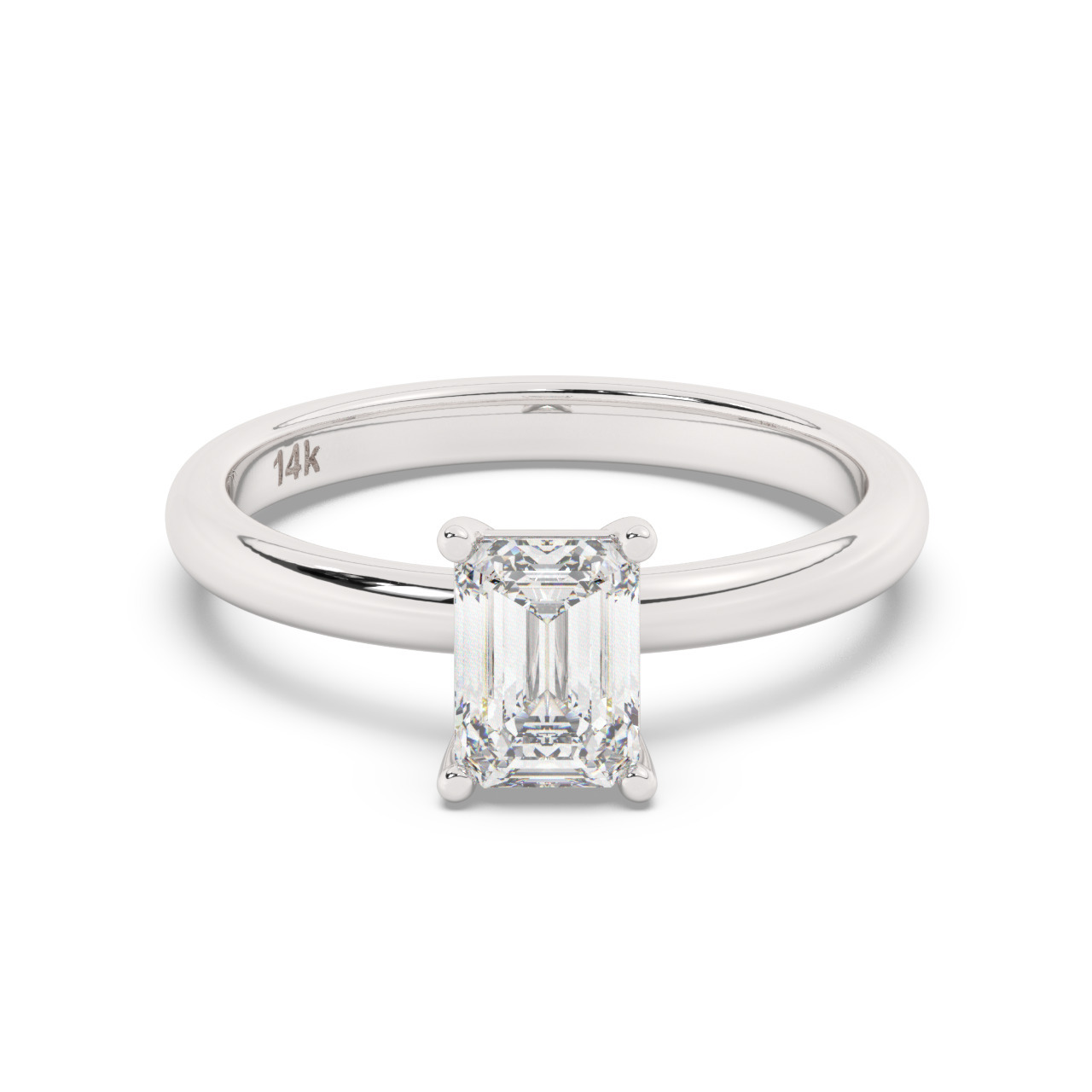 טבעת אירוסין סוליטר דגם 50016 כסף מצופה זהב לבן במרכז יהלום מעבדה במשקל כולל של 1.50 קראט בחיתוך אמרלד עם תעודה גמולוגית אירופאית IGI – תמונה 2