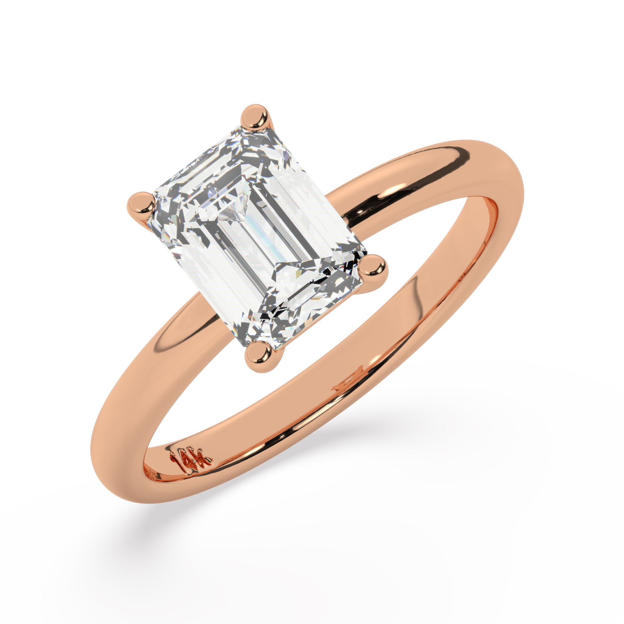 טבעת אירוסין סוליטר דגם 50016 כסף מצופה זהב אדום רוזגולד במרכז יהלום מעבדה במשקל כולל של 2 קראט בחיתוך אמרלד עם תעודה גמולוגית אירופאית IGI