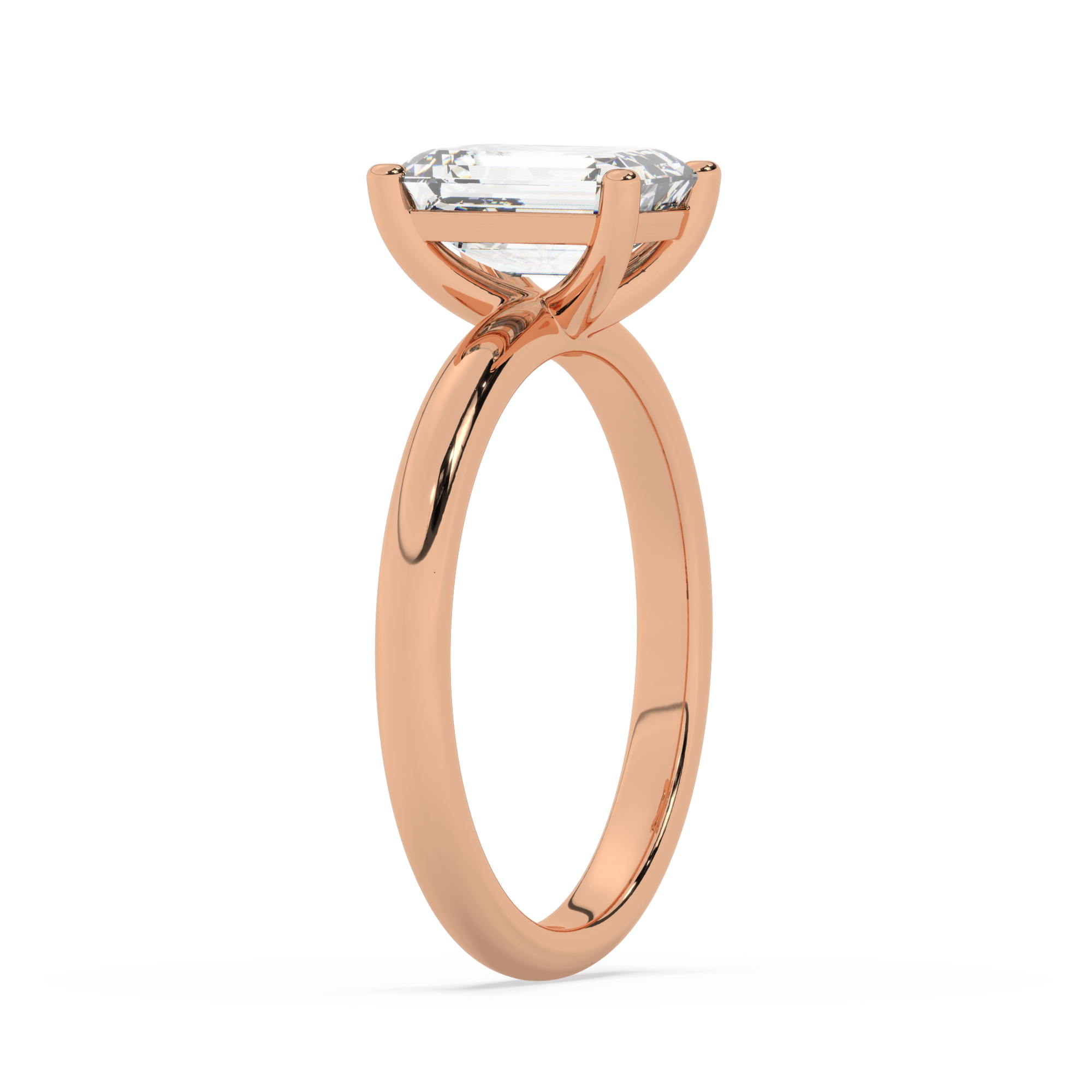 טבעת אירוסין סוליטר דגם 50016 כסף מצופה זהב אדום רוזגולד במרכז יהלום מעבדה במשקל כולל של 2 קראט בחיתוך אמרלד עם תעודה גמולוגית אירופאית IGI – תמונה 4