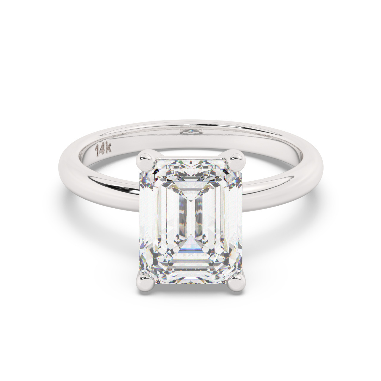 טבעת אירוסין סוליטר דגם 50016 כסף מצופה זהב לבן במרכז אבן מעבדה מוסונייט במשקל כולל של 4 קראט בחיתוך אמרלד עם תעודה גמולוגית בינלאומית GRA – תמונה 2