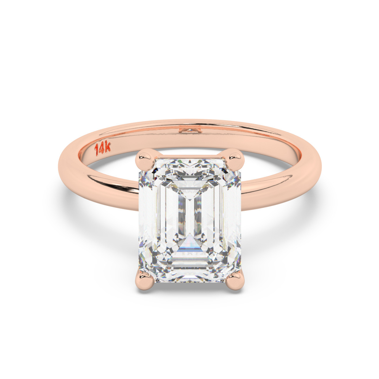 טבעת אירוסין סוליטר דגם 50016 כסף מצופה זהב אדום רוזגולד במרכז אבן מעבדה מוסונייט במשקל כולל של 4 קראט בחיתוך אמרלד עם תעודה גמולוגית בינלאומית GRA – תמונה 2