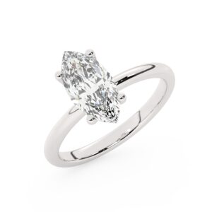 טבעת אירוסין סוליטר דגם 50016 כסף מצופה זהב לבן במרכז יהלום מעבדה במשקל כולל של 2 קראט בחיתוך מרקיזה עם תעודה גמולוגית אירופאית IGI