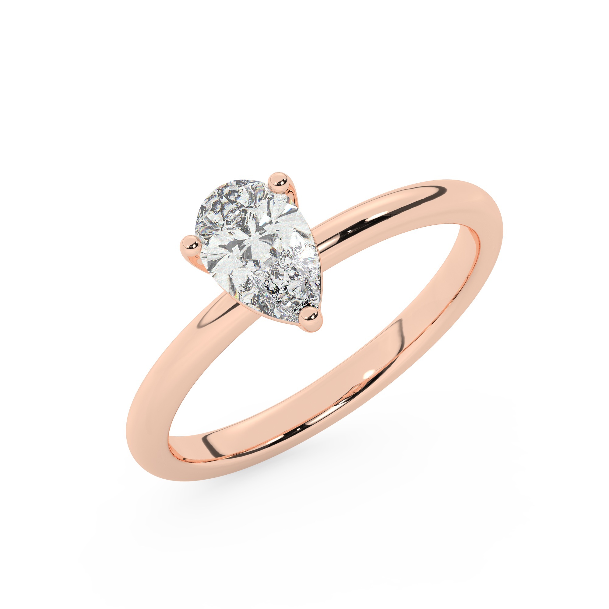 טבעת אירוסין סוליטר דגם 50016 כסף מצופה זהב אדום רוזגולד במרכז יהלום מעבדה במשקל כולל של 2 קראט בחיתוך טיפה עם תעודה גמולוגית אירופאית IGI