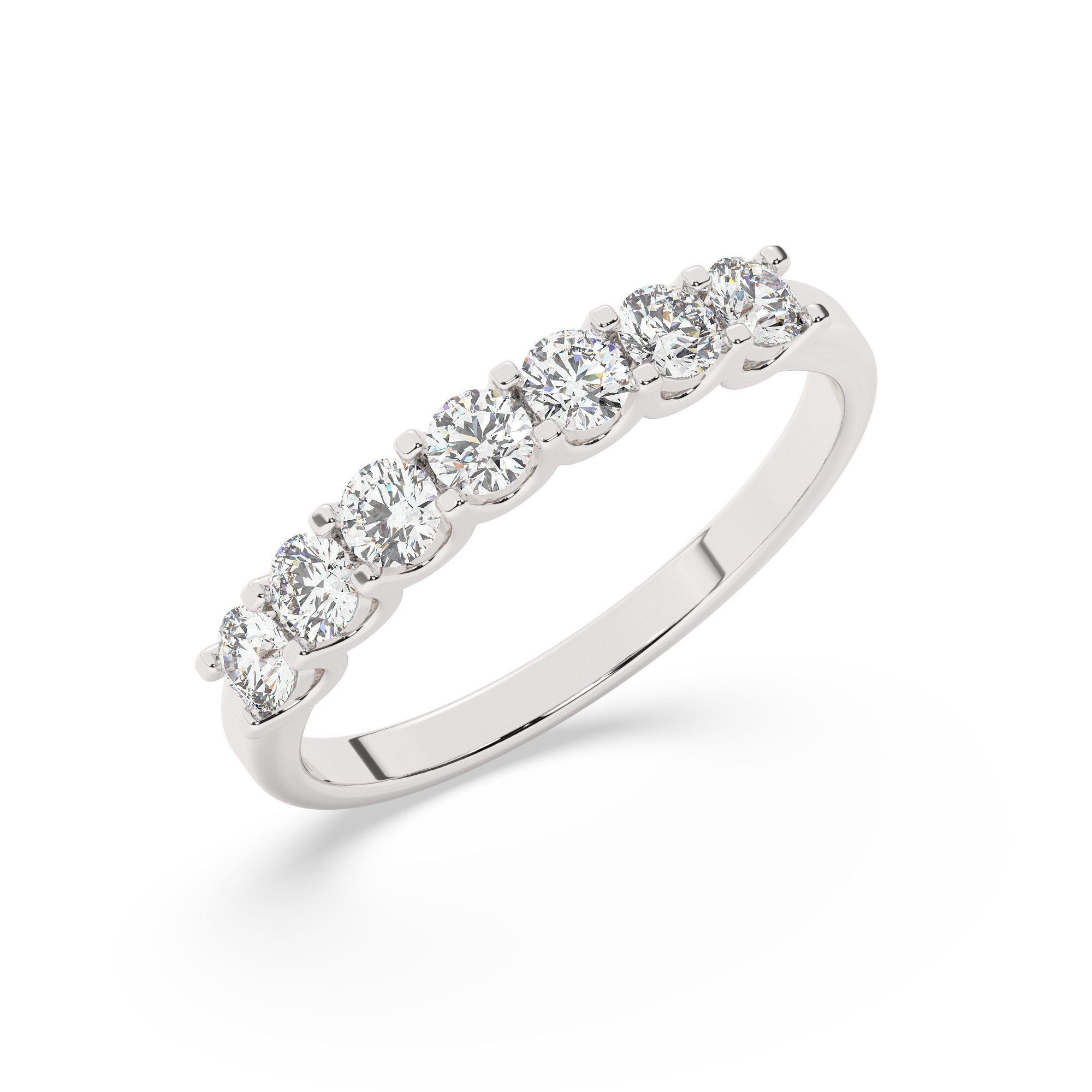 טבעת חצי איטרניטי שיבוץ יו קולקציה 3 דגם 50127W כסף מצופה זהב לבן משובצת אבני מעבדה מוסונייט במשקל כולל של 0.60 קראט עם תעודה גמולוגית