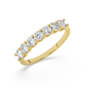 טבעת חצי איטרניטי שיבוץ יו קולקציה 4 דגם 50128W כסף מצופה זהב צהוב משובצת אבני מעבדה מוסונייט במשקל כולל של 0.70 קראט עם תעודה גמולוגית