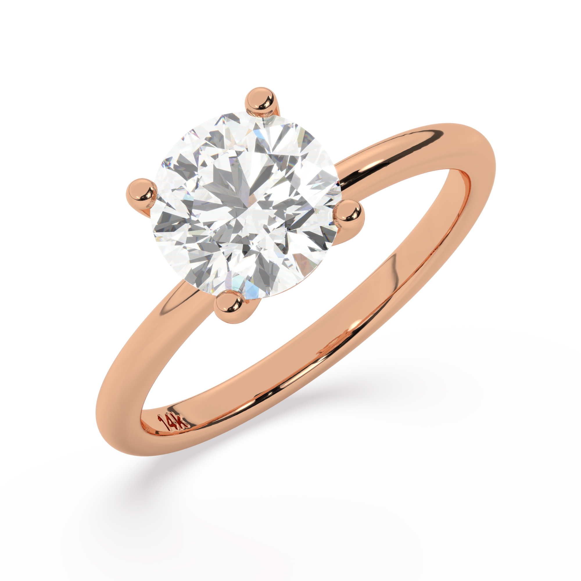 טבעת אירוסין סוליטר דגם 50016 זהב אדום רוזגולד 14 קראט במרכז זירקוניה במשקל כולל של 2 קראט בחיתוך עגול עם תעודה גמולוגית