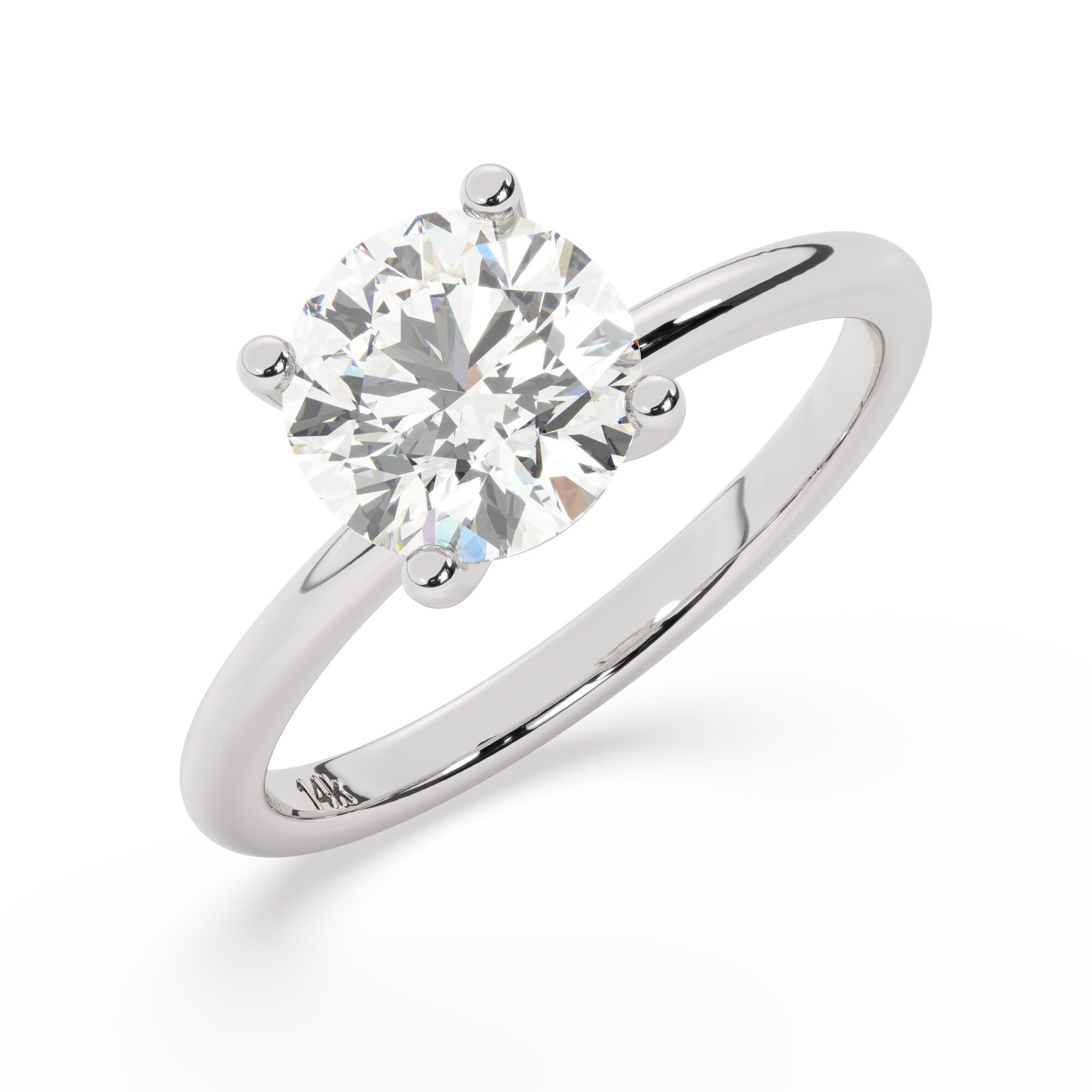 טבעת אירוסין סוליטר דגם 50016 זהב לבן 14 קראט במרכז זירקוניה במשקל כולל של 2 קראט בחיתוך עגול עם תעודה גמולוגית