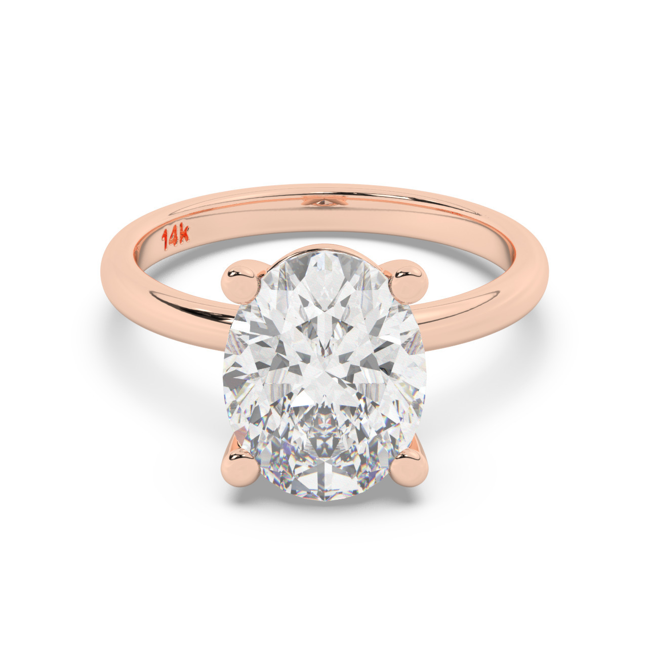 טבעת אירוסין סוליטר דגם 50016 כסף מצופה זהב אדום רוזגולד במרכז זירקוניה במשקל כולל של 4 קראט בחיתוך אובל עם תעודה גמולוגית – תמונה 2