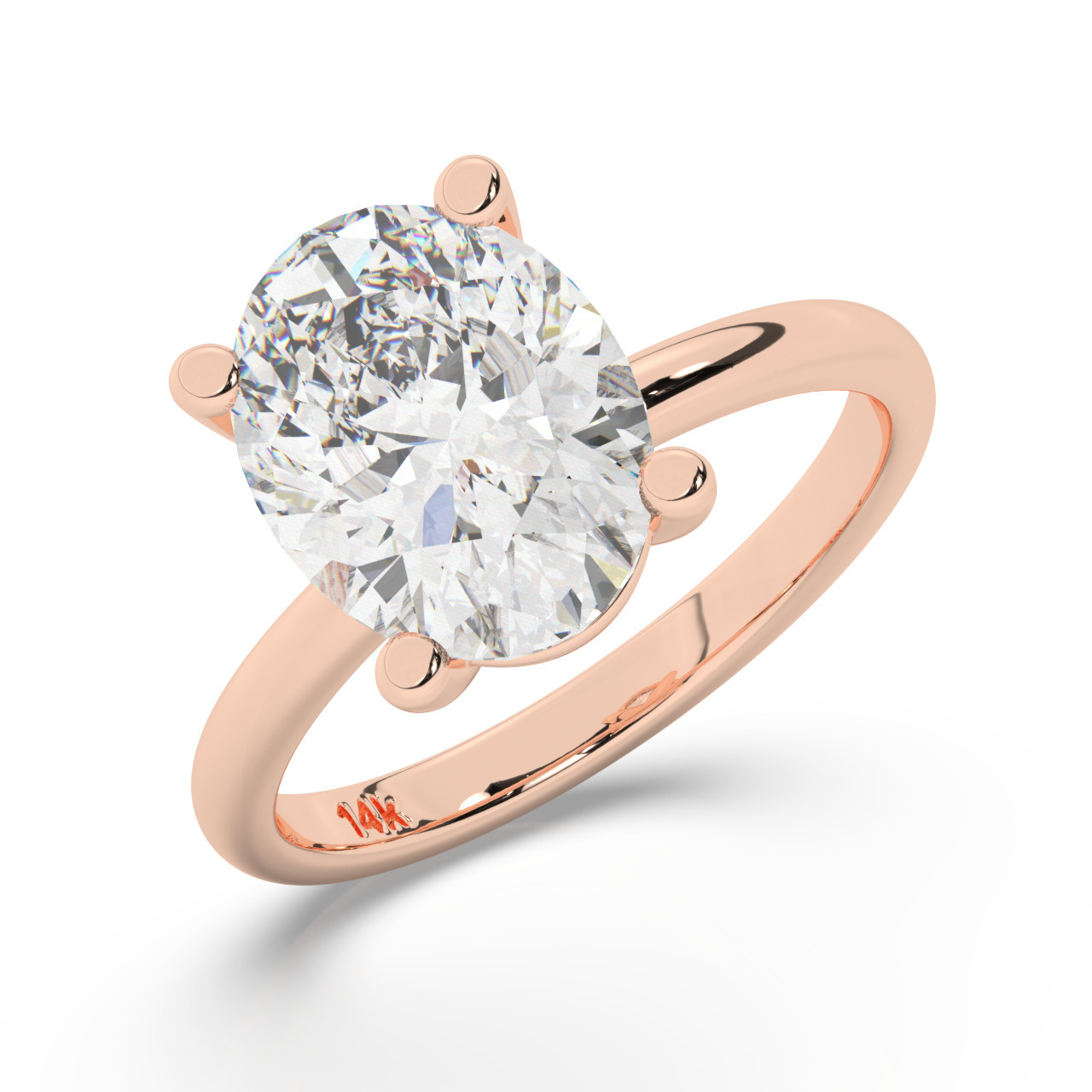 טבעת אירוסין סוליטר דגם 50016 זהב אדום רוזגולד 14 קראט במרכז אבן מעבדה מוסונייט במשקל כולל של 5 קראט בחיתוך אובל עם תעודה גמולוגית בינלאומית GRA