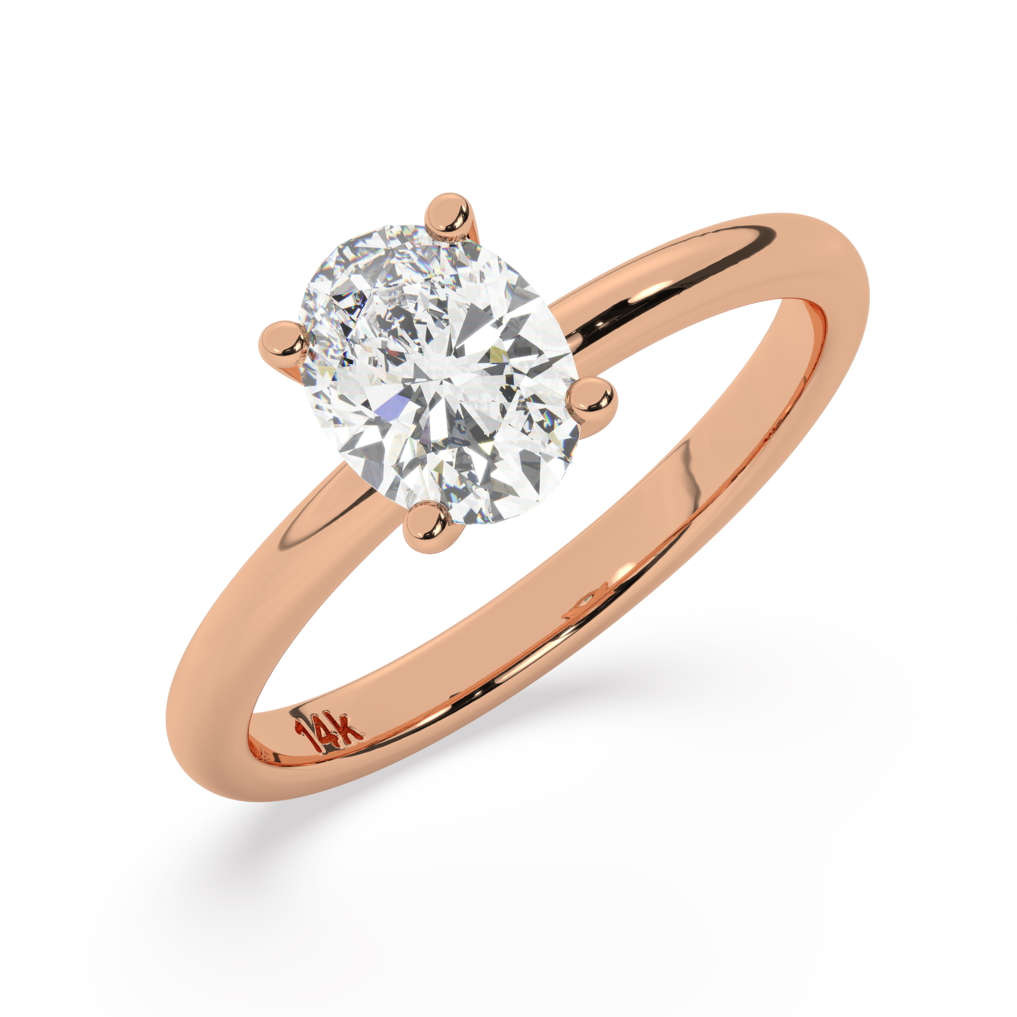 טבעת אירוסין סוליטר דגם 50016 כסף מצופה זהב אדום רוזגולד במרכז זירקוניה במשקל כולל של 0.75 קראט בחיתוך אובל עם תעודה גמולוגית