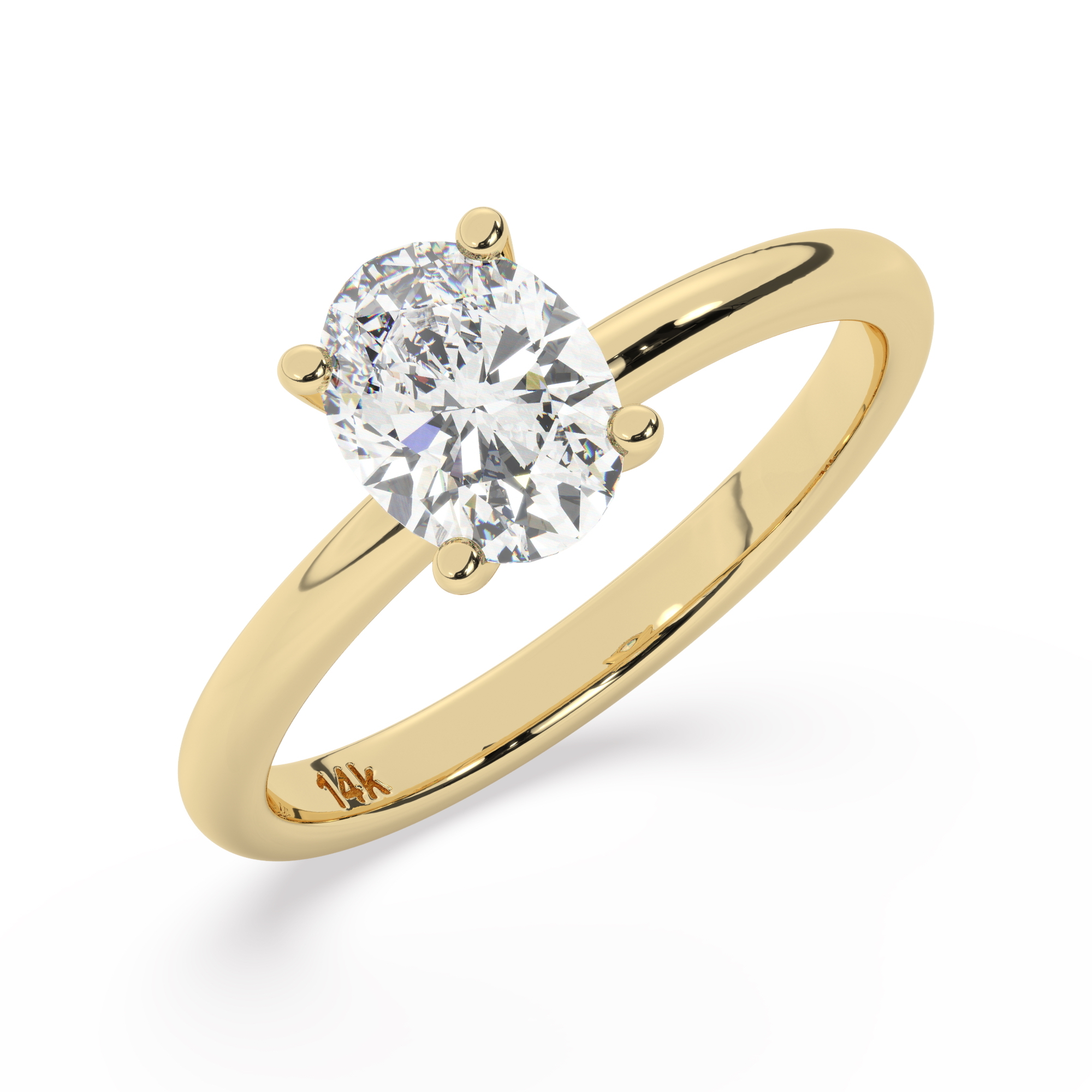 טבעת אירוסין סוליטר דגם 50016 זהב צהוב 14 קראט במרכז זירקוניה במשקל כולל של 0.75 קראט בחיתוך אובל עם תעודה גמולוגית