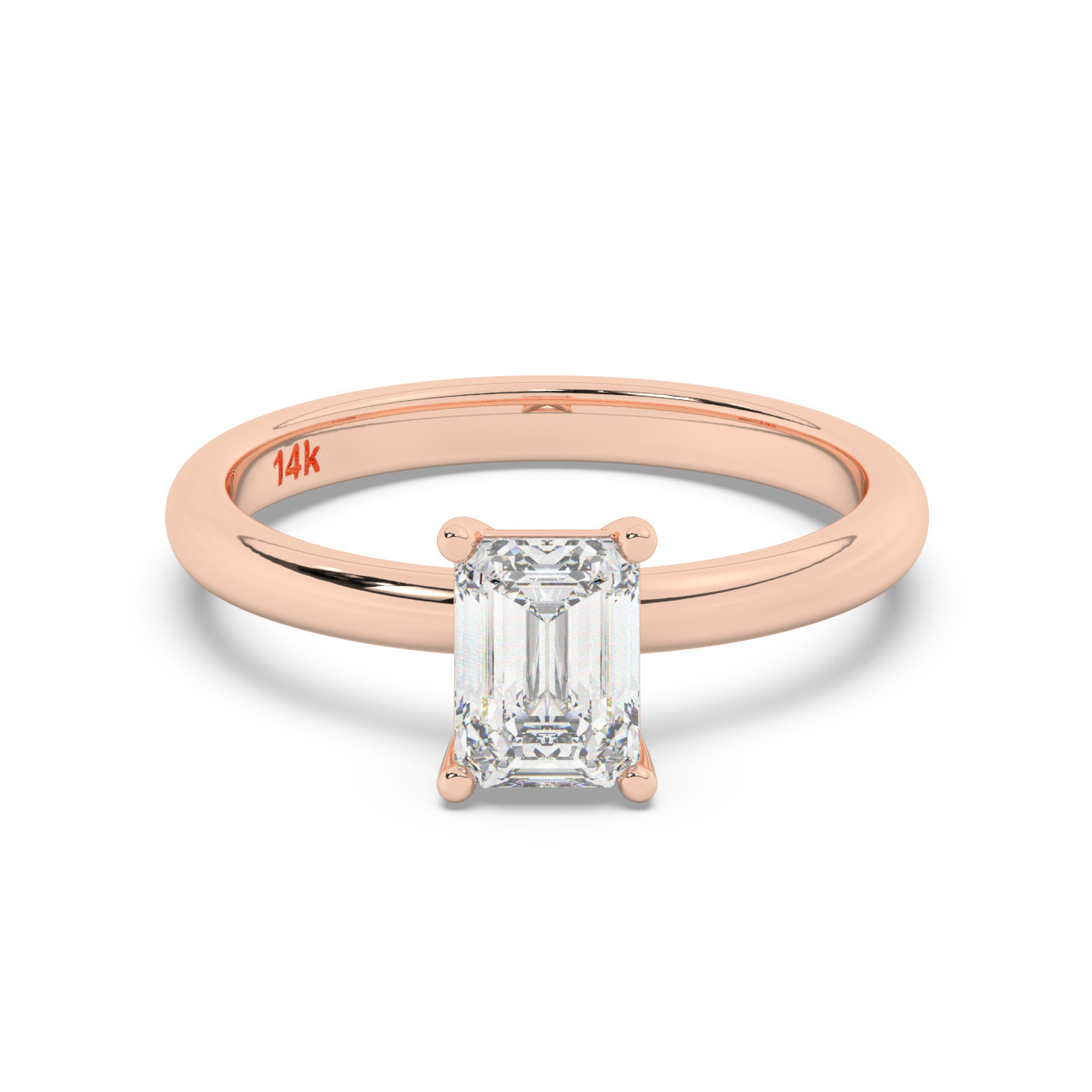 טבעת אירוסין סוליטר דגם 50016 זהב אדום רוזגולד 14 קראט במרכז זירקוניה במשקל כולל של 0.50 קראט בחיתוך אמרלד עם תעודה גמולוגית – תמונה 2