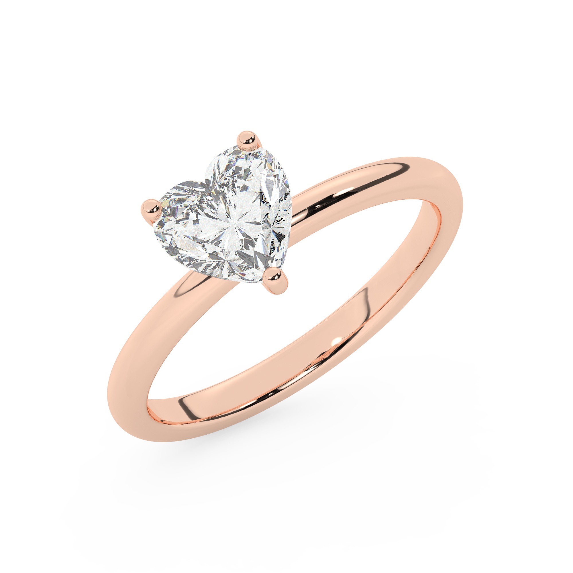 טבעת אירוסין סוליטר דגם 50016 זהב אדום רוזגולד 14 קראט במרכז זירקוניה במשקל כולל של 3 קראט בחיתוך לב עם תעודה גמולוגית