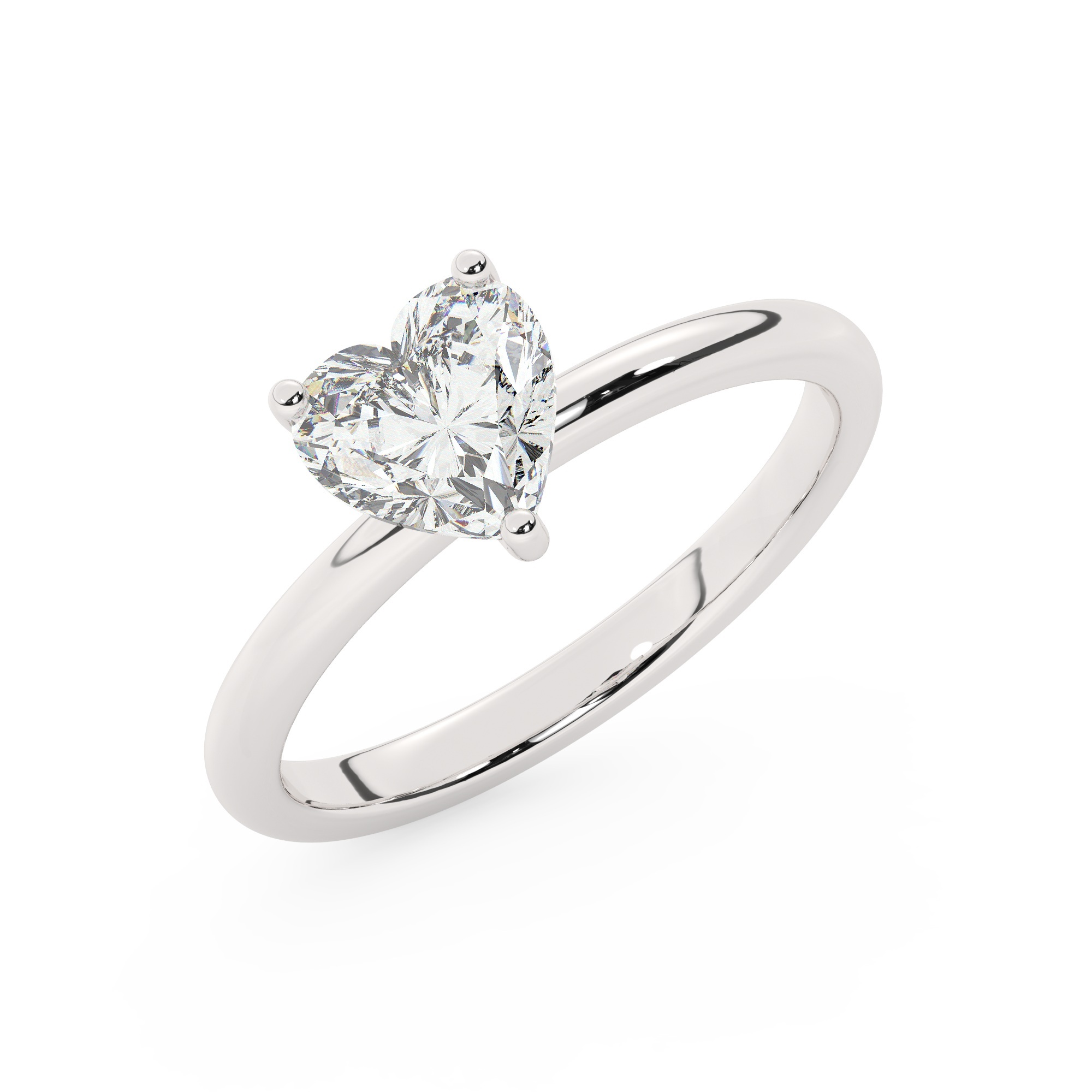 טבעת אירוסין סוליטר דגם 50016 זהב לבן 14 קראט במרכז אבן מעבדה מוסונייט במשקל כולל של 5 קראט בחיתוך לב עם תעודה גמולוגית בינלאומית GRA