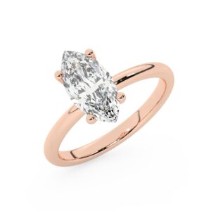 טבעת אירוסין סוליטר דגם 50016 זהב אדום רוזגולד 14 קראט במרכז זירקוניה במשקל כולל של 2 קראט בחיתוך מרקיזה עם תעודה גמולוגית