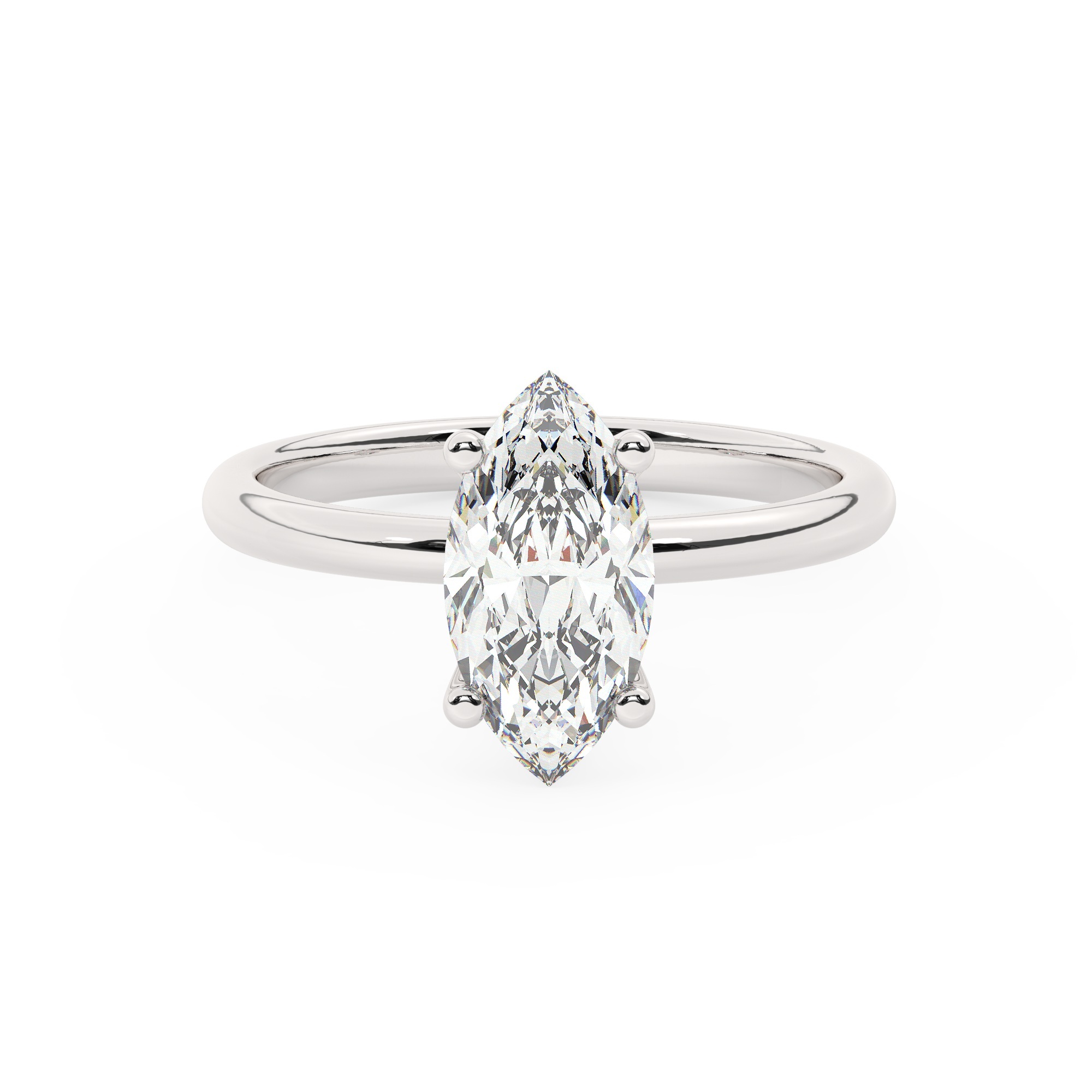 טבעת אירוסין סוליטר דגם 50016 זהב לבן 14 קראט במרכז זירקוניה במשקל כולל של 0.75 קראט בחיתוך מרקיזה עם תעודה גמולוגית – תמונה 2