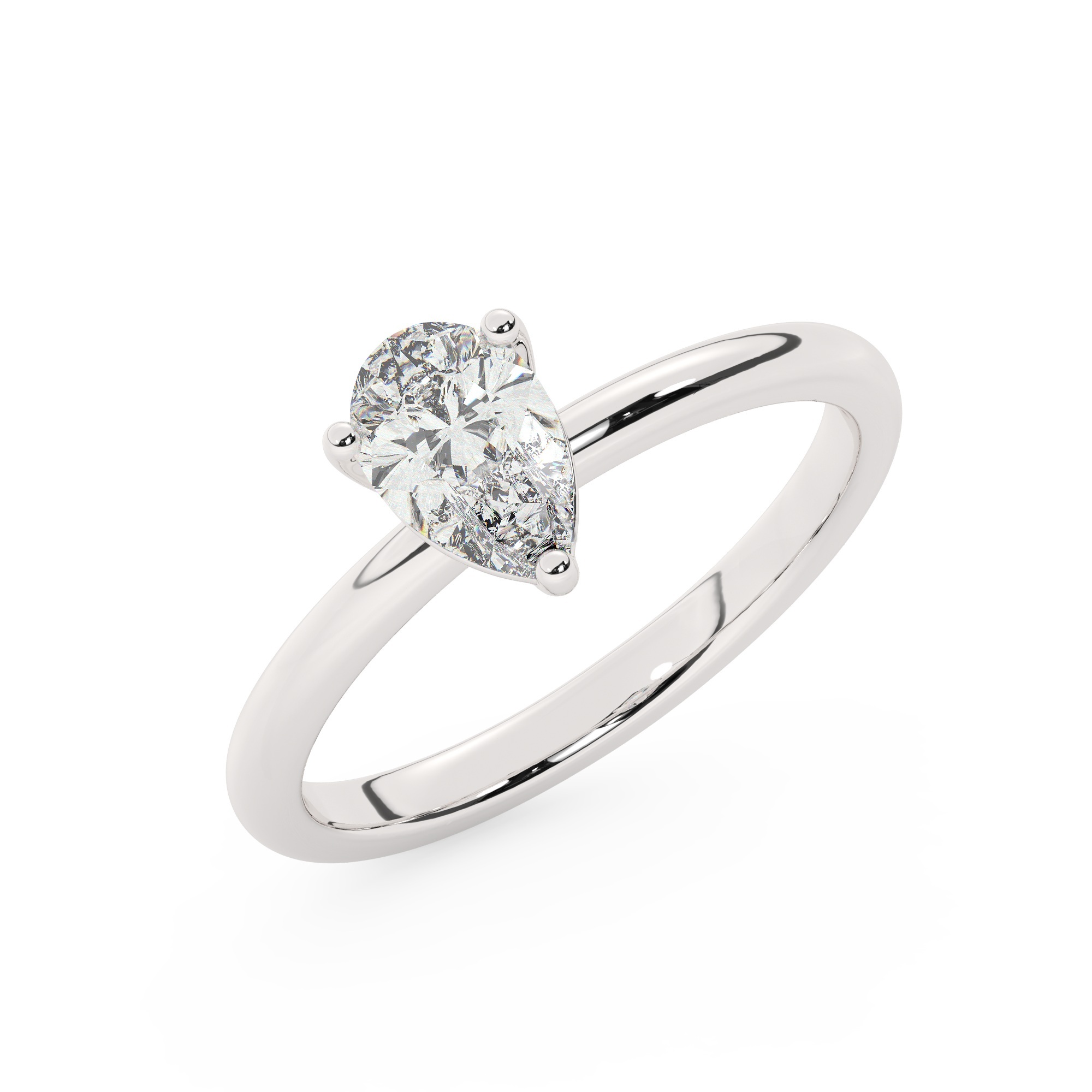 טבעת אירוסין סוליטר דגם 50016 זהב לבן 14 קראט במרכז זירקוניה במשקל כולל של 4 קראט בחיתוך טיפה עם תעודה גמולוגית