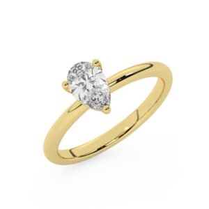 טבעת אירוסין סוליטר דגם 50016 זהב צהוב 14 קראט במרכז אבן מעבדה מוסונייט במשקל כולל של 5 קראט בחיתוך טיפה עם תעודה גמולוגית בינלאומית GRA