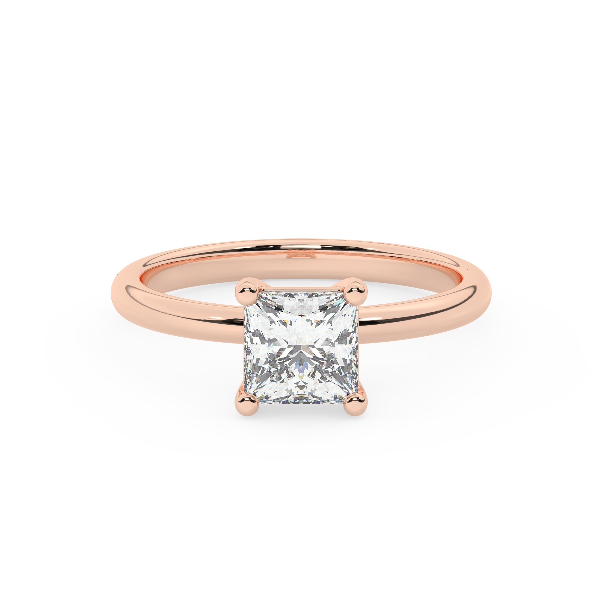 טבעת אירוסין סוליטר דגם 50016 זהב אדום רוזגולד 14 קראט במרכז זירקוניה במשקל כולל של 2.50 קראט בחיתוך פרינסס עם תעודה גמולוגית – תמונה 2