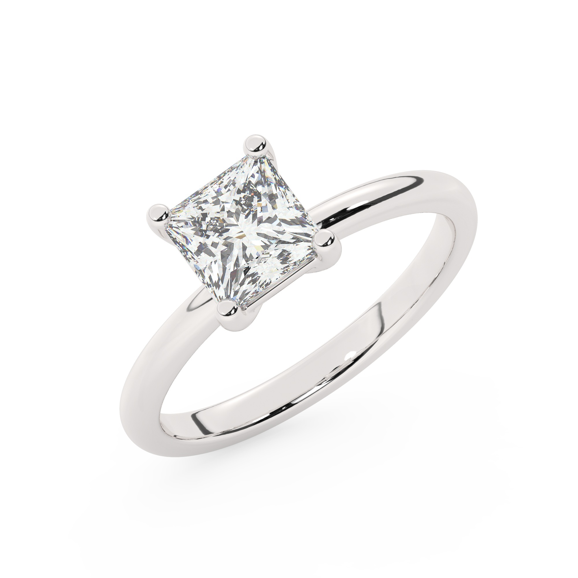 טבעת אירוסין סוליטר דגם 50016 זהב לבן 14 קראט במרכז זירקוניה במשקל כולל של 3 קראט בחיתוך פרינסס עם תעודה גמולוגית