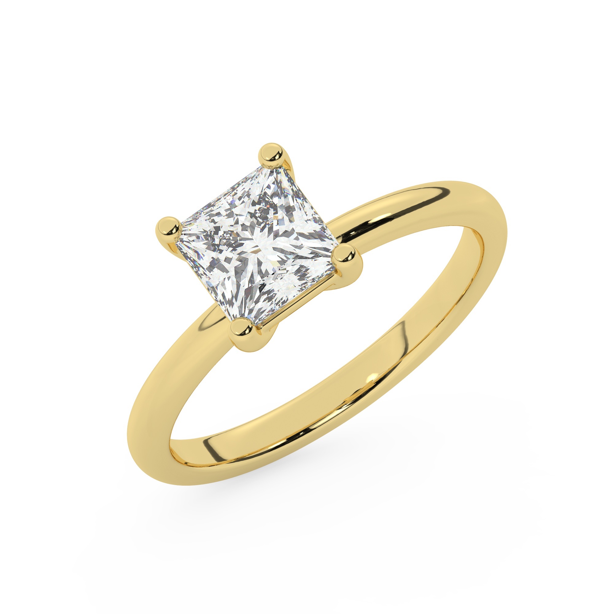 טבעת אירוסין סוליטר דגם 50016 זהב צהוב 14 קראט במרכז זירקוניה במשקל כולל של 5 קראט בחיתוך פרינסס עם תעודה גמולוגית