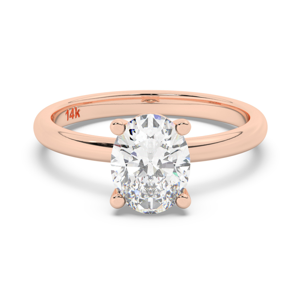 טבעת אירוסין סוליטר דגם 50016 זהב אדום רוזגולד 14 קראט במרכז זירקוניה במשקל כולל של 2 קראט בחיתוך אובל עם תעודה גמולוגית – תמונה 2