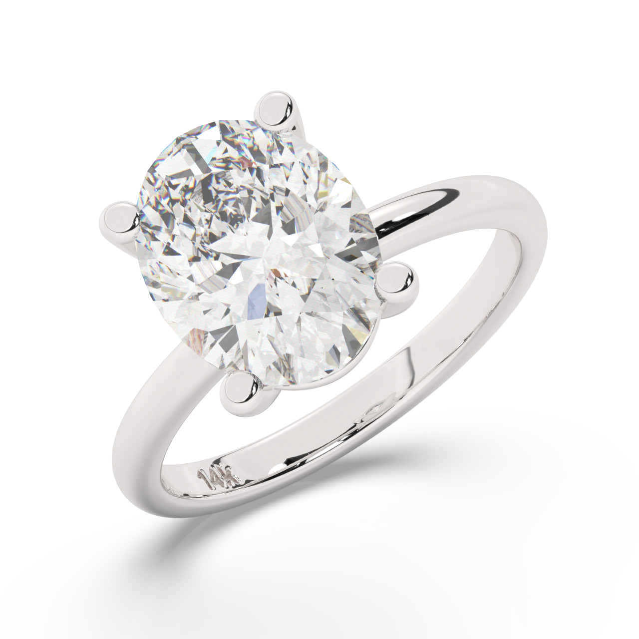 טבעת אירוסין סוליטר דגם 50016 זהב לבן 14 קראט במרכז זירקוניה במשקל כולל של 3 קראט בחיתוך אובל עם תעודה גמולוגית