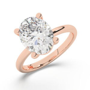 טבעת אירוסין סוליטר דגם 50016 זהב אדום רוזגולד 14 קראט במרכז זירקוניה במשקל כולל של 4 קראט בחיתוך אובל עם תעודה גמולוגית