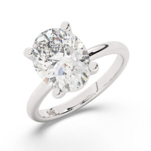 טבעת אירוסין סוליטר דגם 50016 זהב לבן 14 קראט במרכז זירקוניה במשקל כולל של 4 קראט בחיתוך אובל עם תעודה גמולוגית