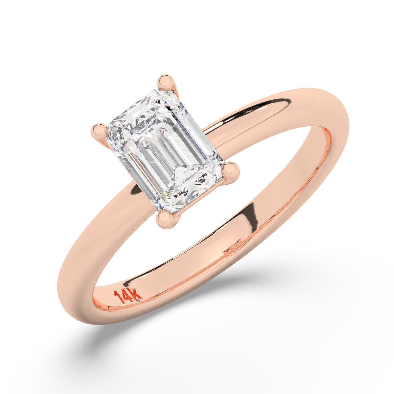 טבעת אירוסין סוליטר דגם 50016 זהב אדום רוזגולד 14 קראט במרכז זירקוניה במשקל כולל של 1 קראט בחיתוך אמרלד עם תעודה גמולוגית