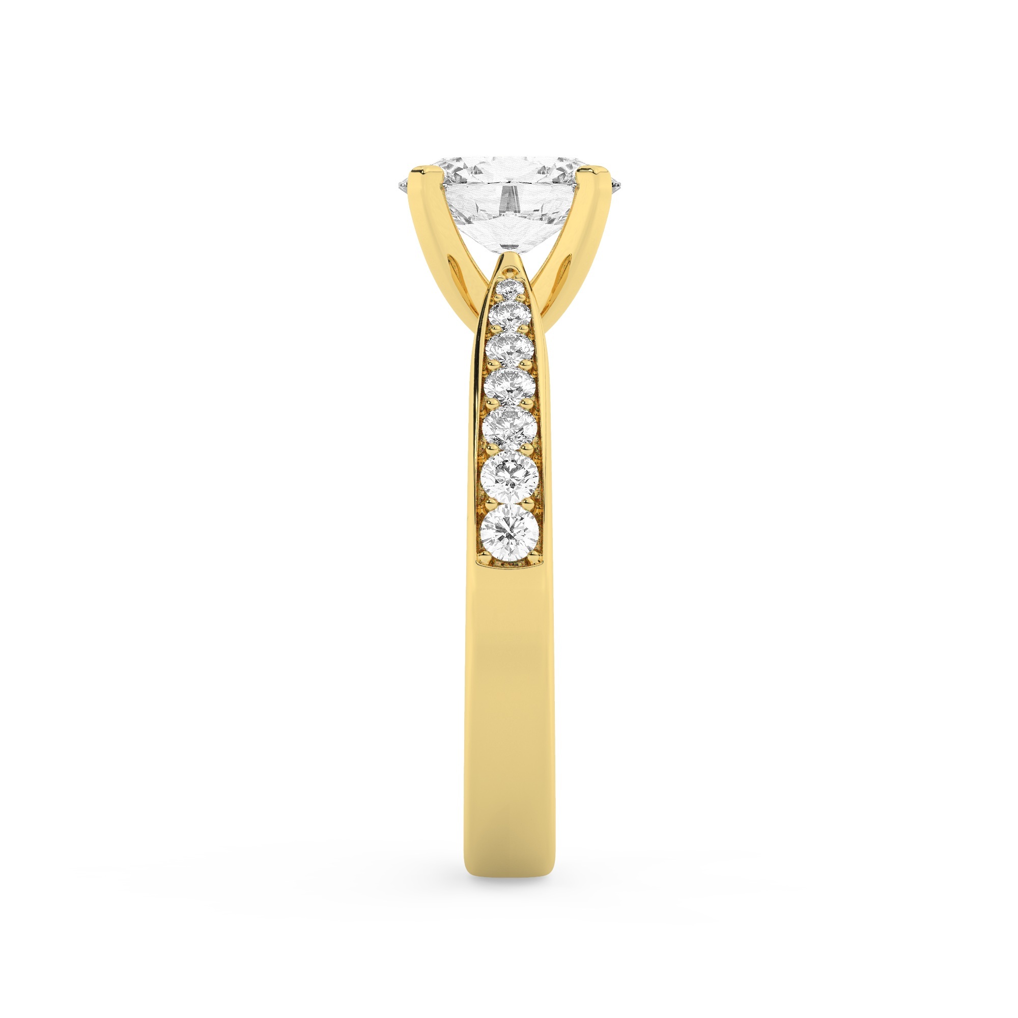 טבעת אירוסין סוליטר ומוסונייט בצדדים דגם 50017 זהב צהוב 14 קראט במרכז אבן מעבדה מוסונייט 0.75 קראט בחיתוך אובל עם תעודה גמולוגית מסביב ובצדדים אבני מעבדה מוסונייט במשקל כולל של 0.15 קראט בחיתוך עגול – תמונה 4