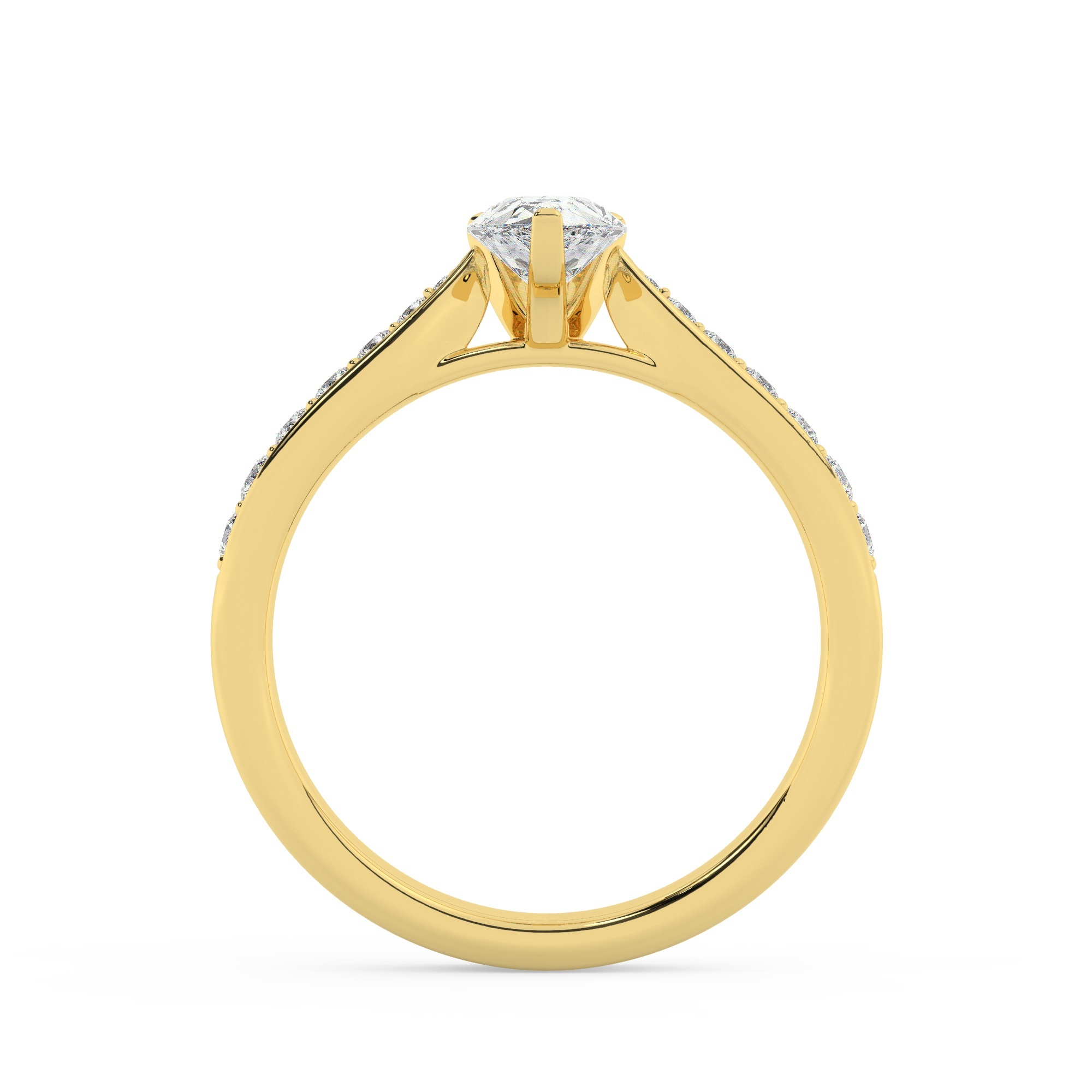 טבעת אירוסין סוליטר ויהלומים בצדדים דגם 50017 זהב צהוב 14 קראט במרכז יהלום טבעי 1 קראט בחיתוך טיפה עם תעודה גמולוגית אמריקאית GIA מסביב ובצדדים יהלומים טבעים במשקל כולל של 0.15 קראט בחיתוך עגול – תמונה 3