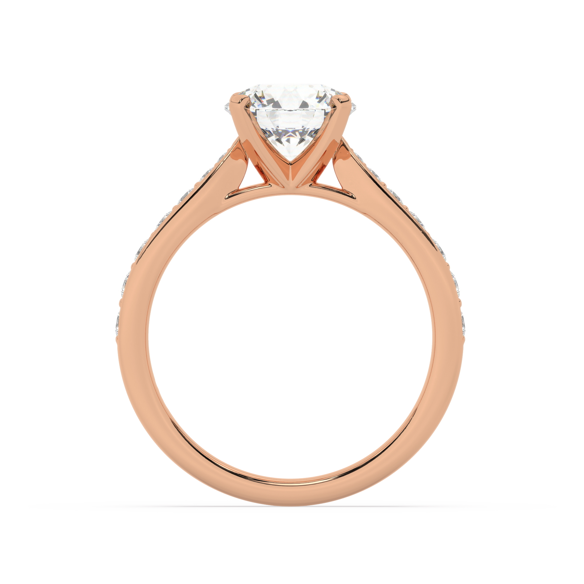 טבעת אירוסין סוליטר וזירקונים בצדדים דגם 50017 זהב אדום רוזגולד 14 קראט במרכז זירקוניה 1.50 קראט בחיתוך עגול מסביב ובצדדים זירקונים בחיתוך עגול – תמונה 3